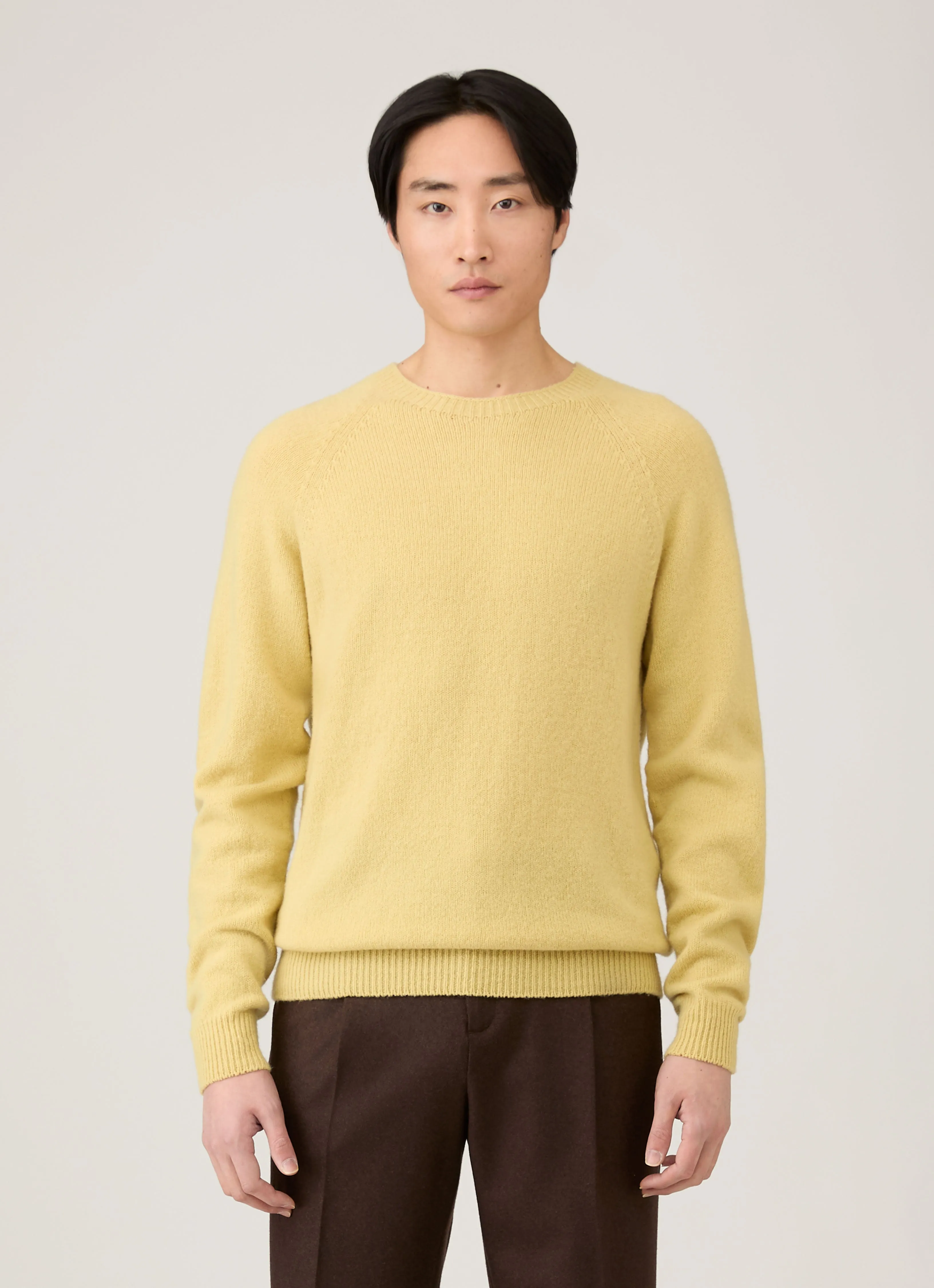 Men's Lambswool Crew Neck Jumper in Dusty Yellow No Season