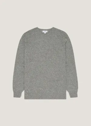 Men's Lambswool Crew Neck Jumper in Mid Grey Melange Colorfast Technology