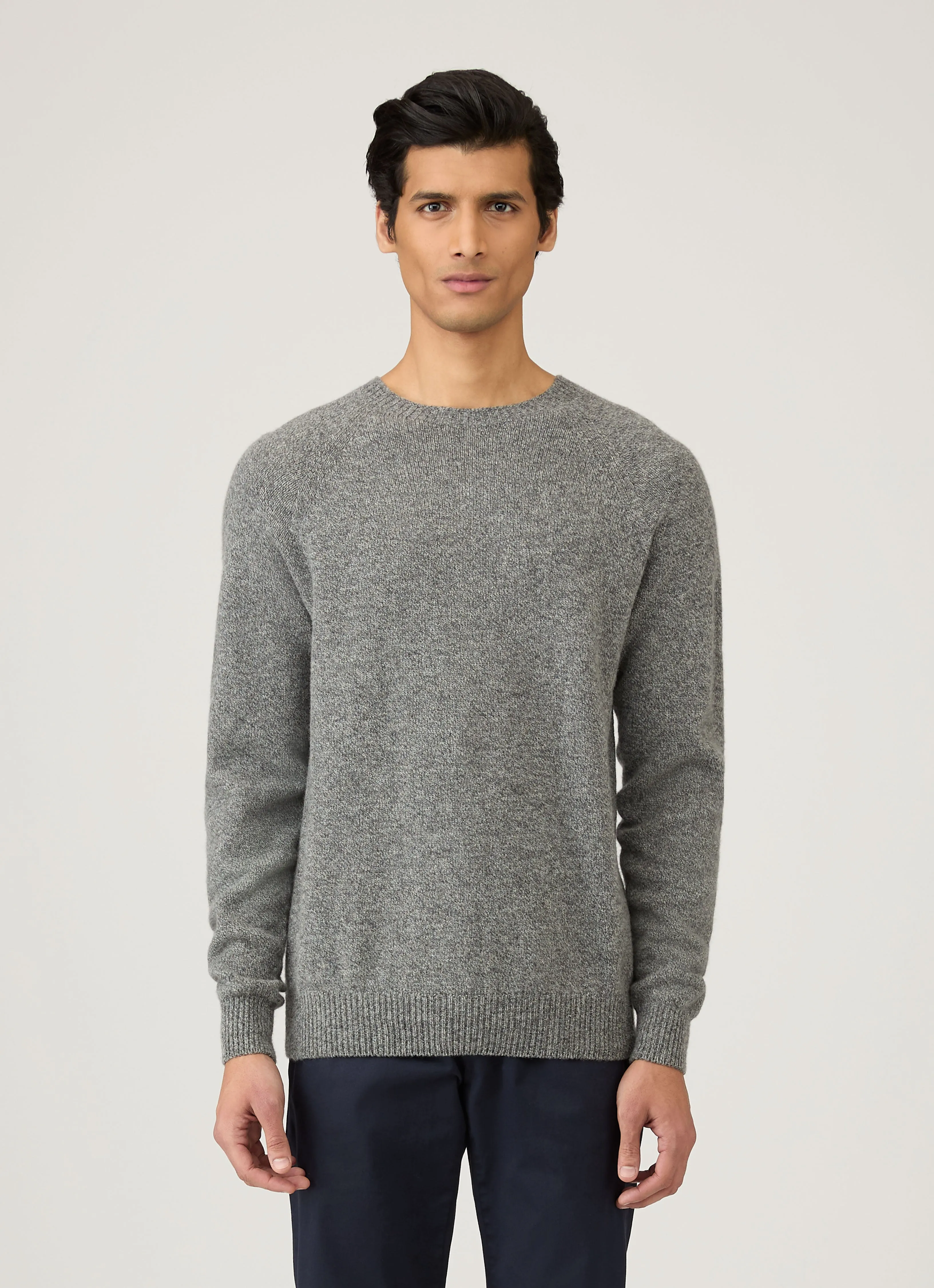 Mid layer Men's Lambswool Crew Neck Jumper in Mid Grey Melange