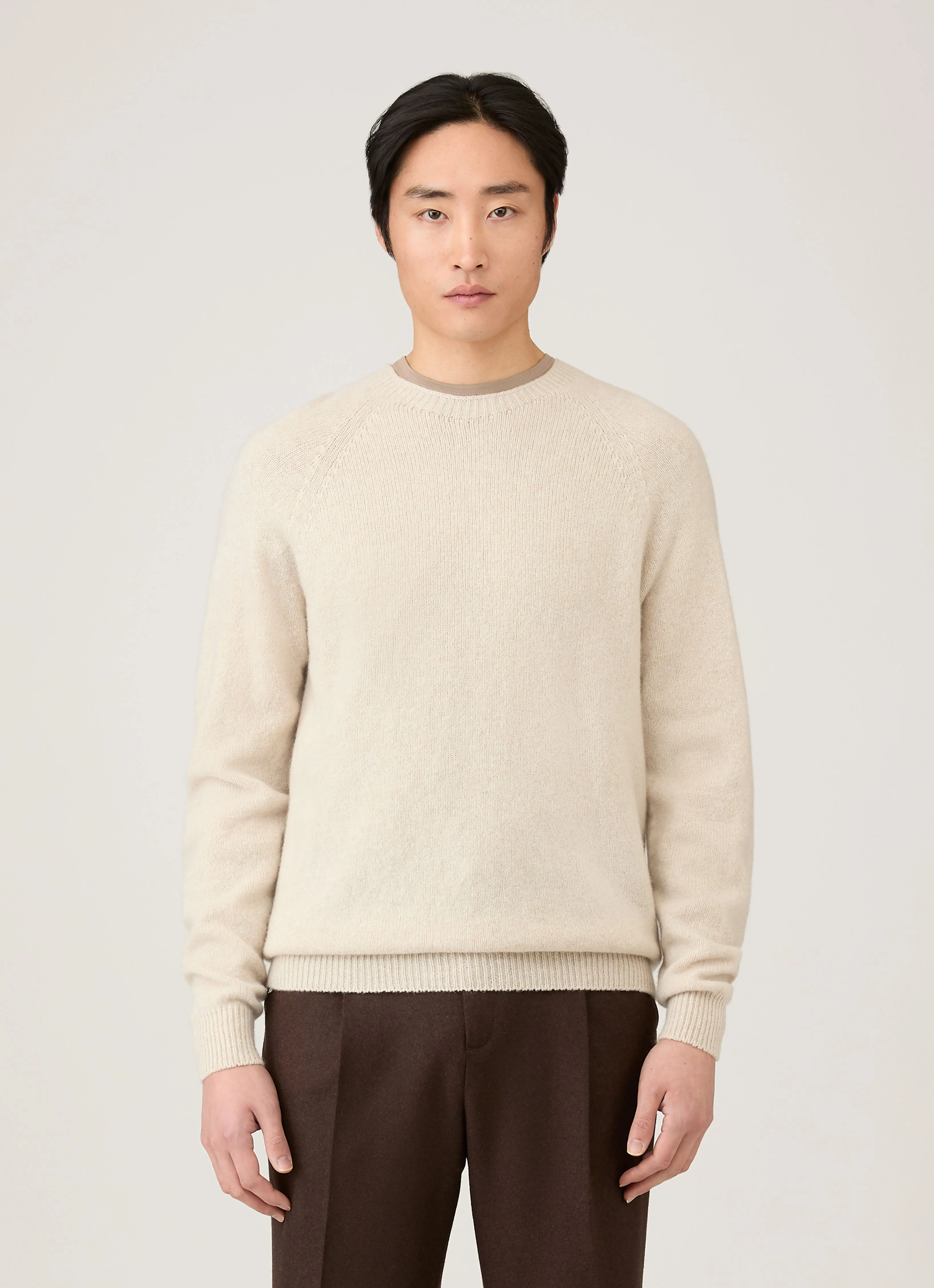 Men's Lambswool Crew Neck Jumper in Oatmeal Melange ZeroWaste Knitting Technique
