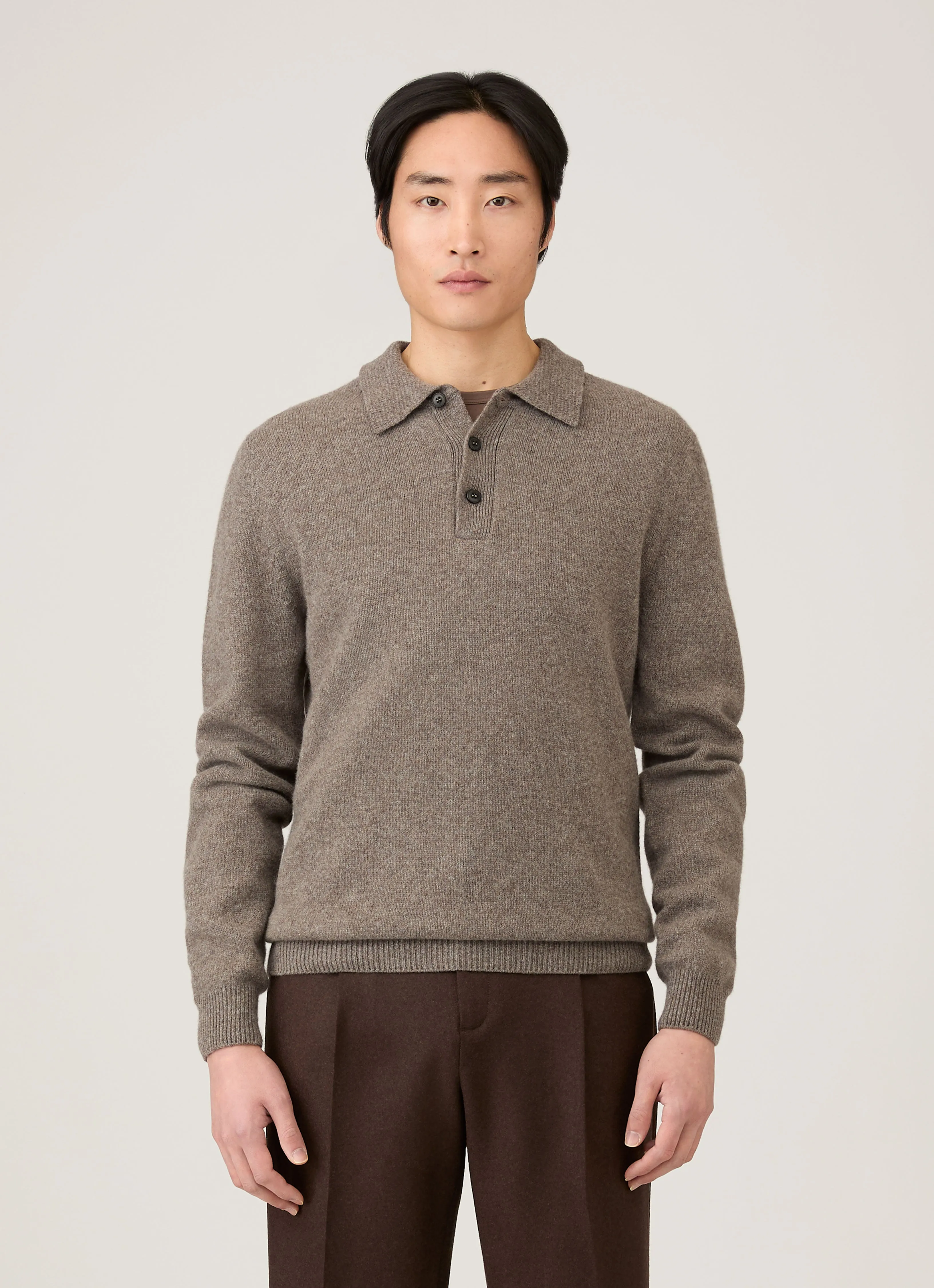 Men's Lambswool Polo Shirt in Bark Classic Layer