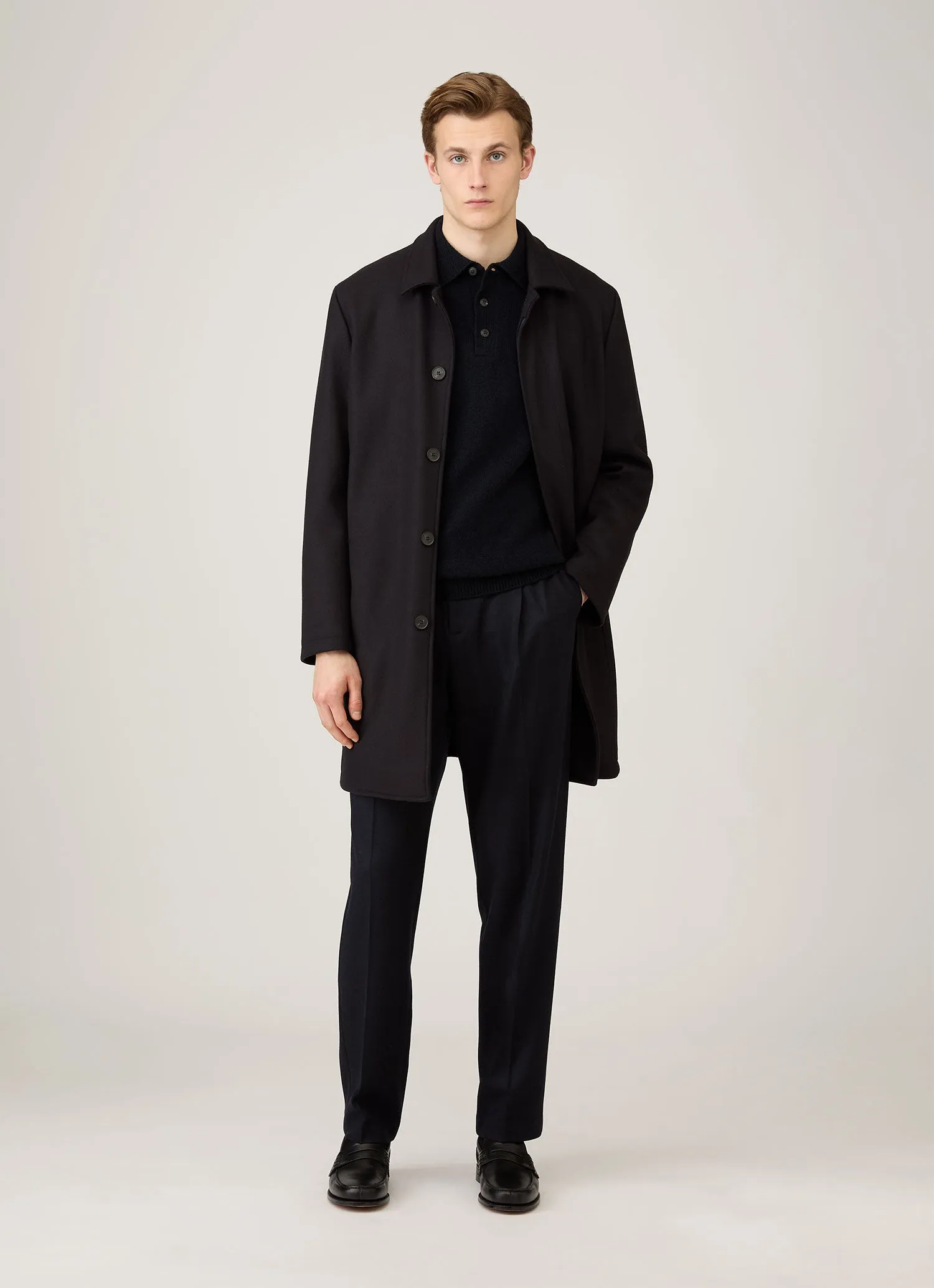 Men's Lambswool Polo Shirt in Dark Navy Mouline Stylish Comfort