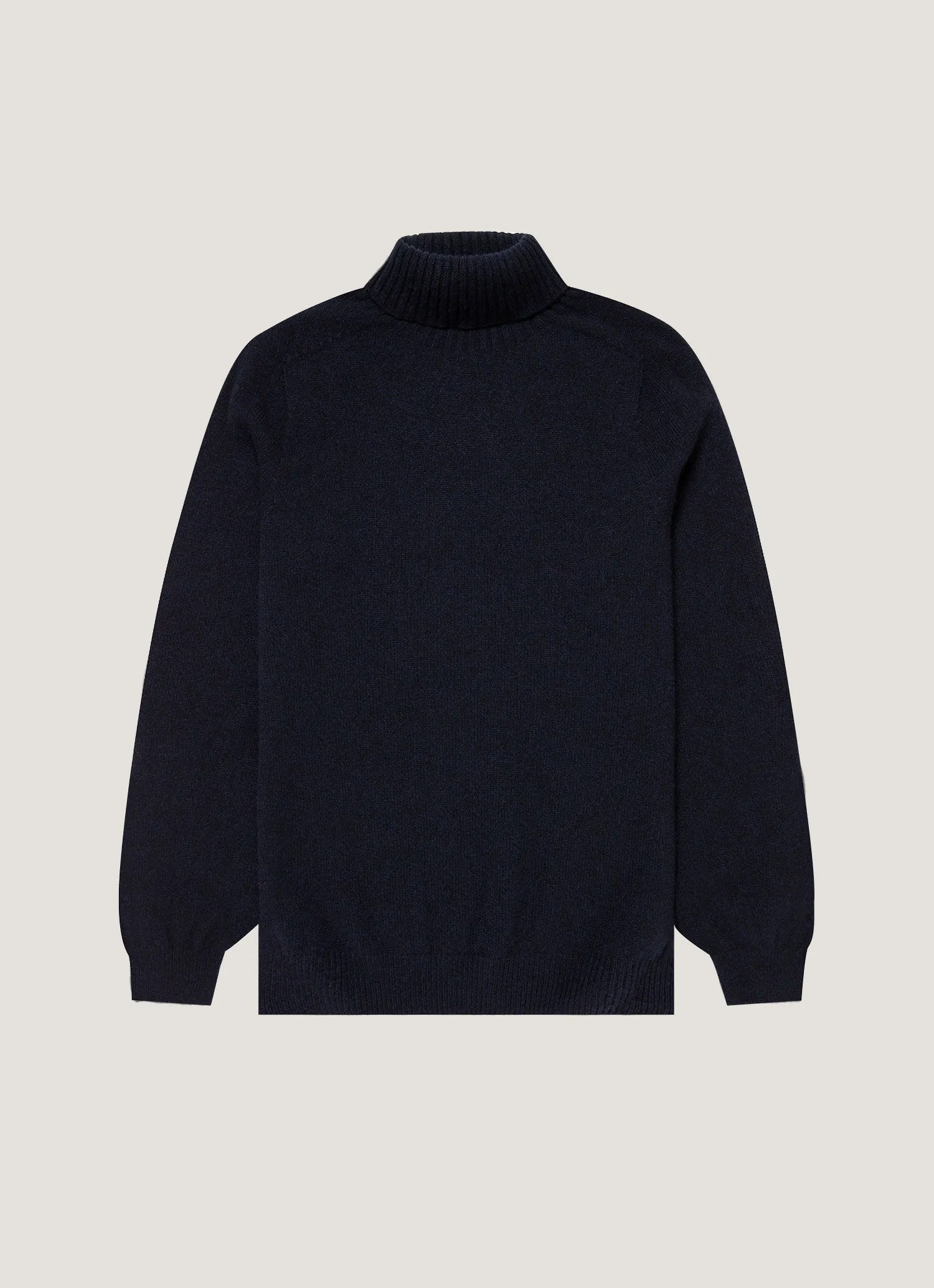 Men's Lambswool Roll Neck in Dark Navy Mouline Chunky Cable Knit