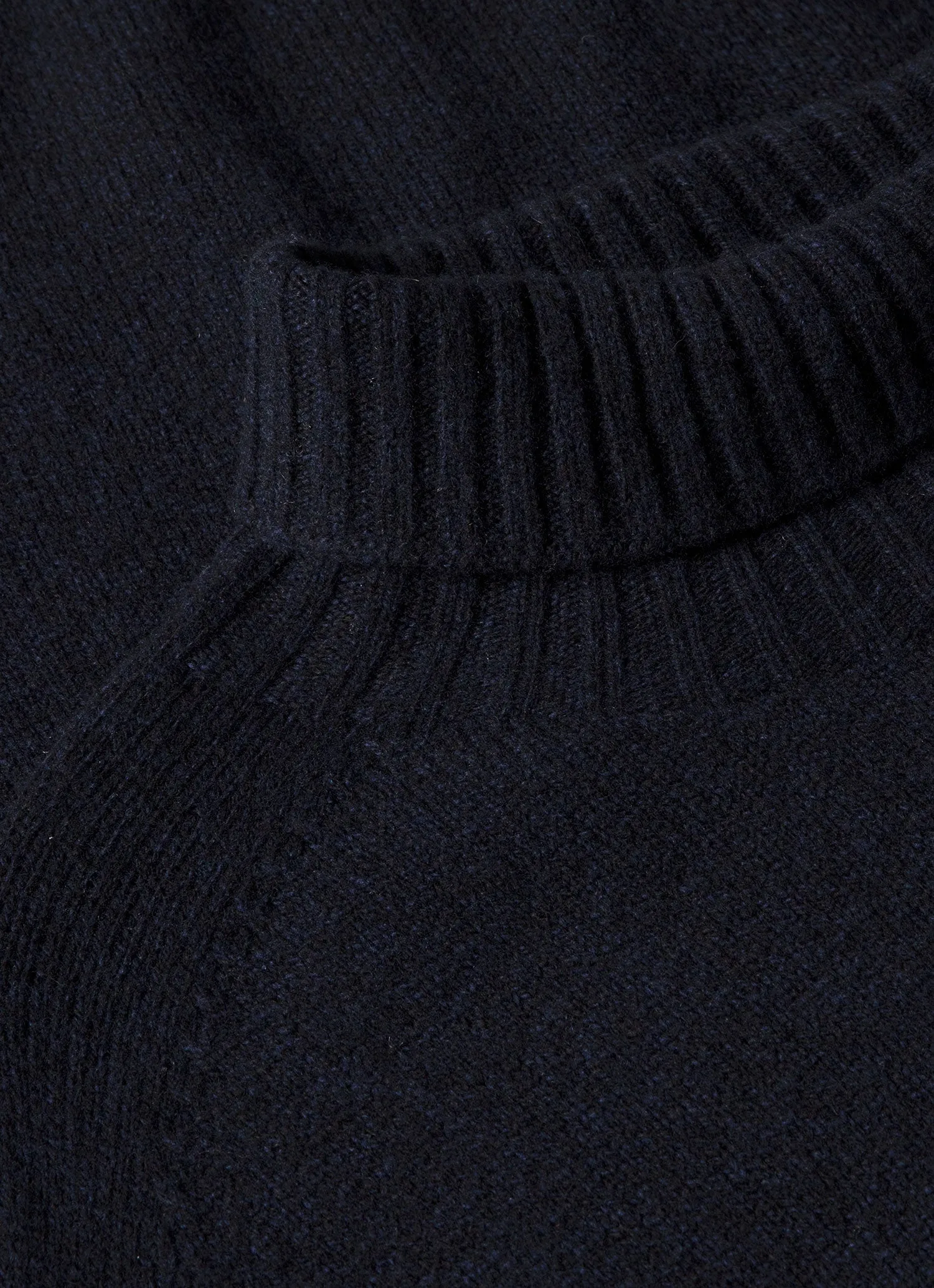 EcoFinish Waterproof Coating Men's Lambswool Roll Neck in Dark Navy Mouline