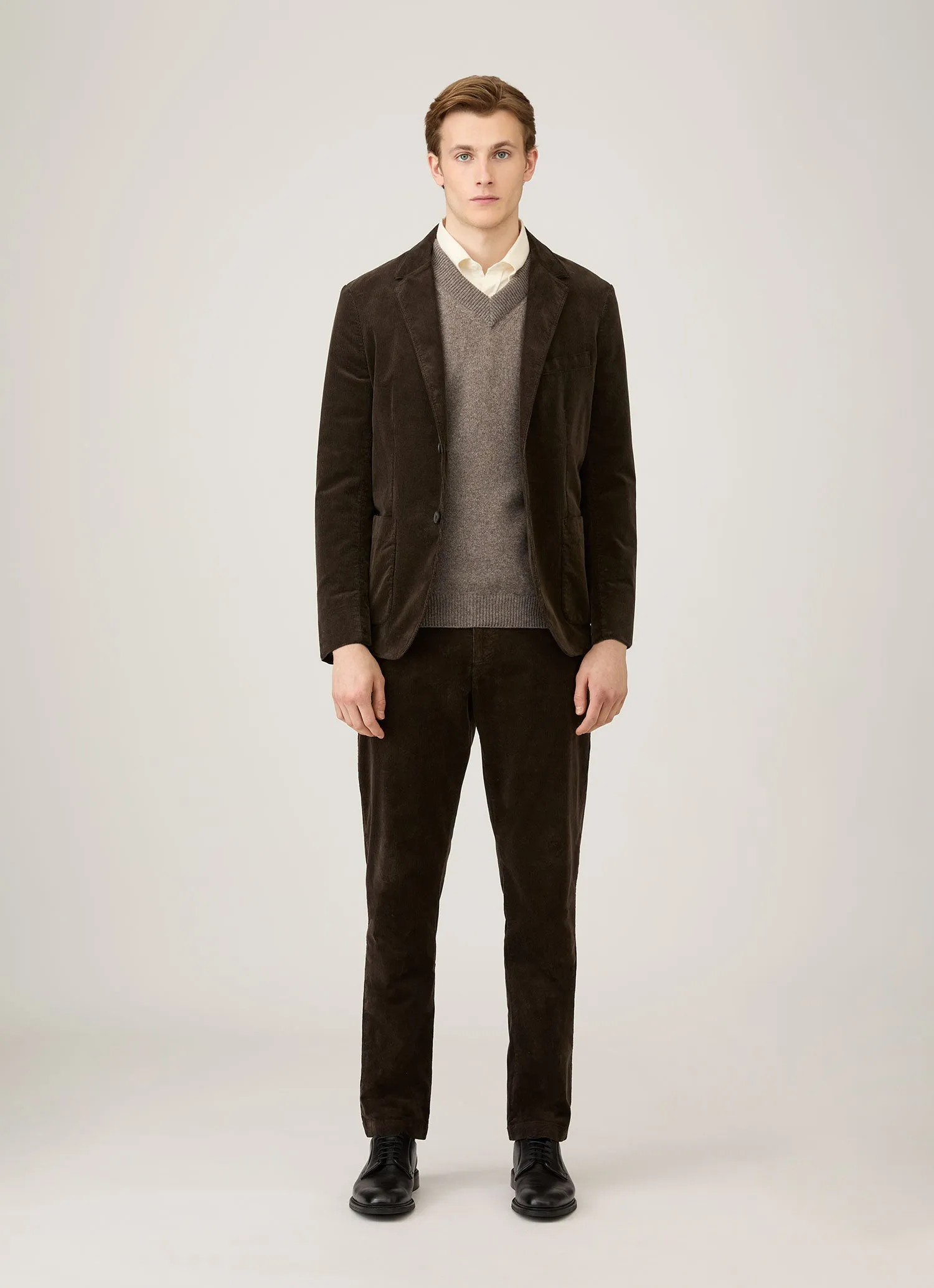 Men's Lambswool V-neck Jumper in Bark Cold Season Anytime Fit