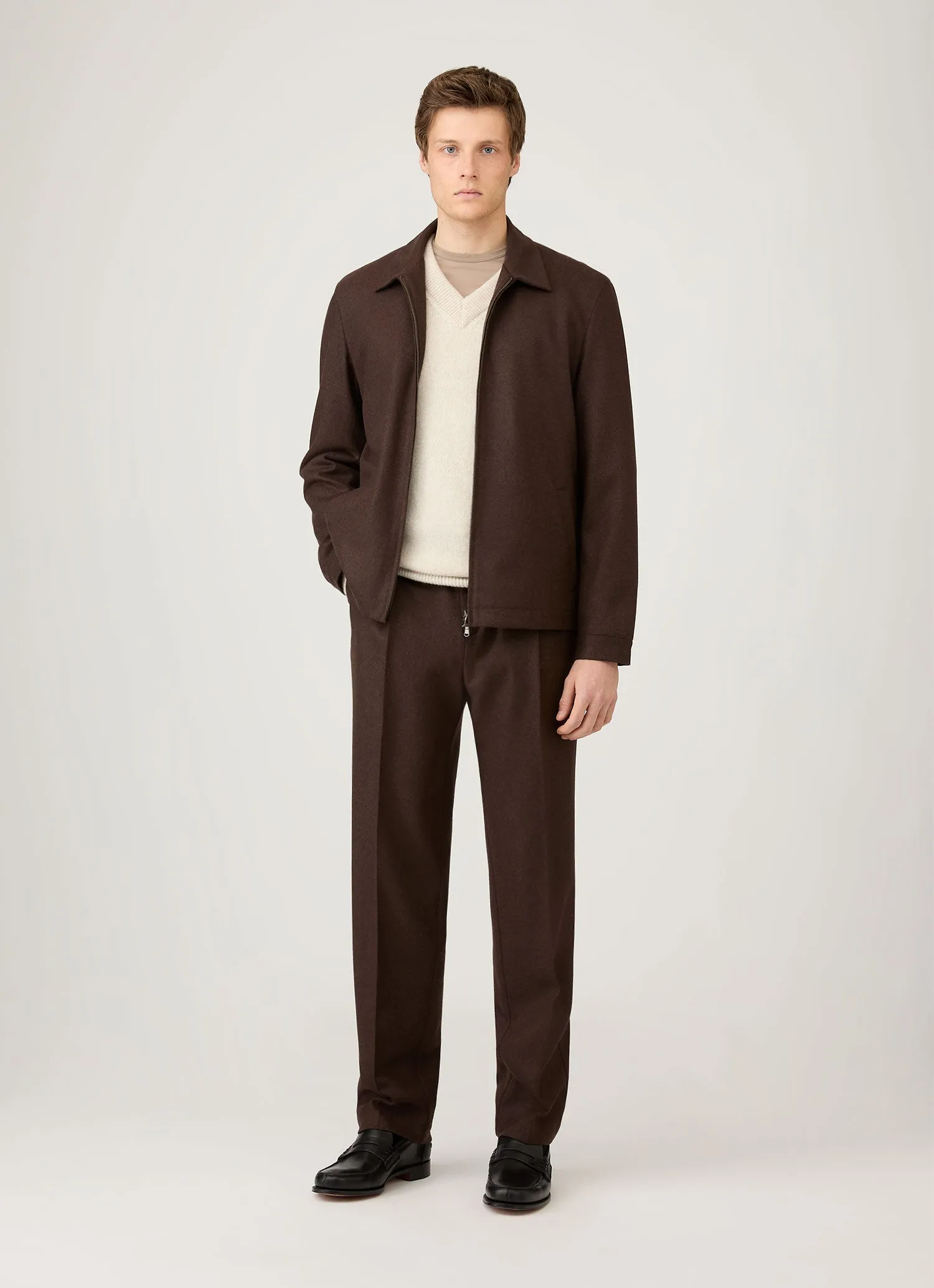 Men's Lambswool V-neck Jumper in Oatmeal Melange Simple Comforted