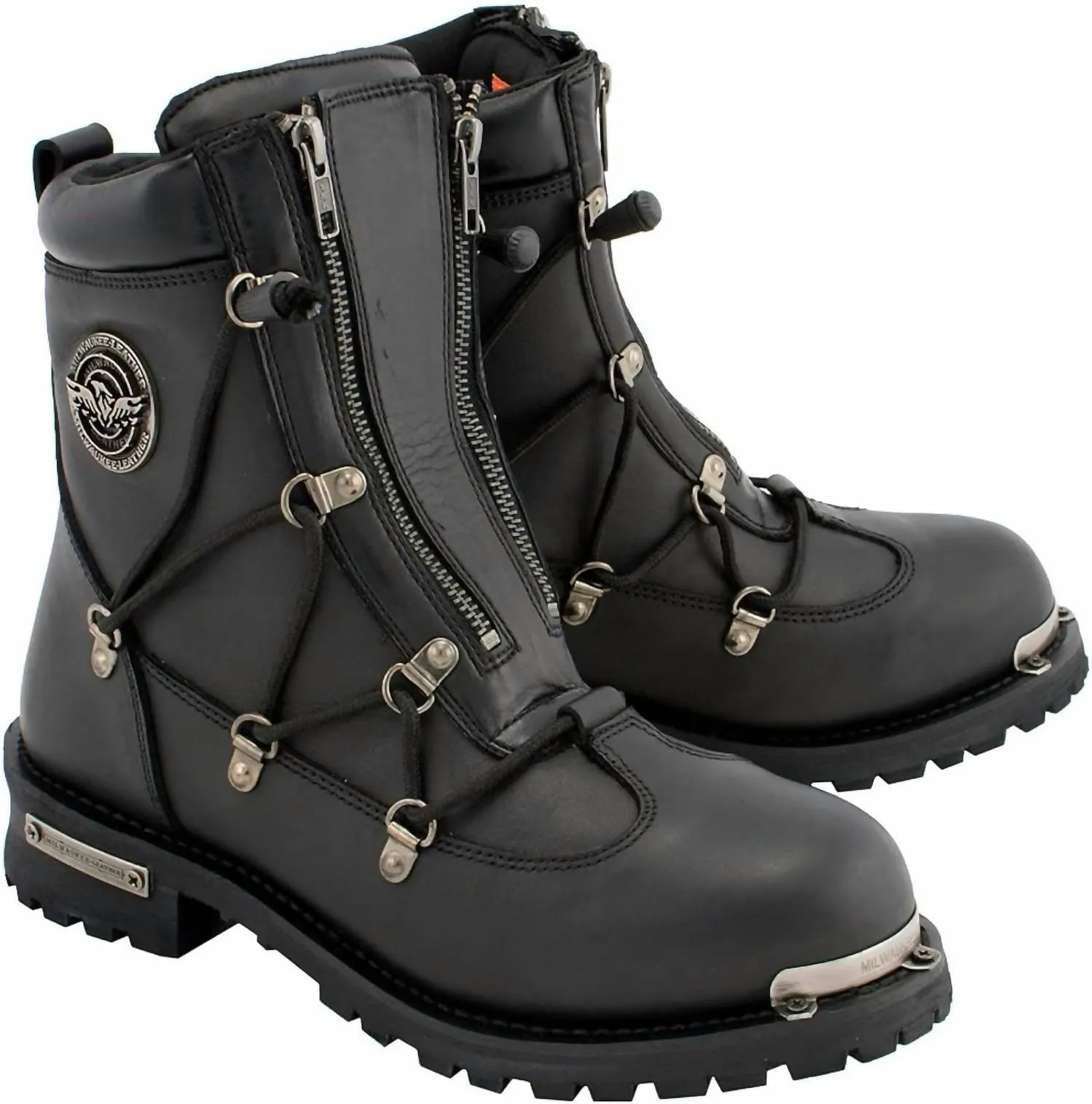 Men's Leather 6-Inch Plain Toe Dual Zipper In Black Professional Event Canvas Material