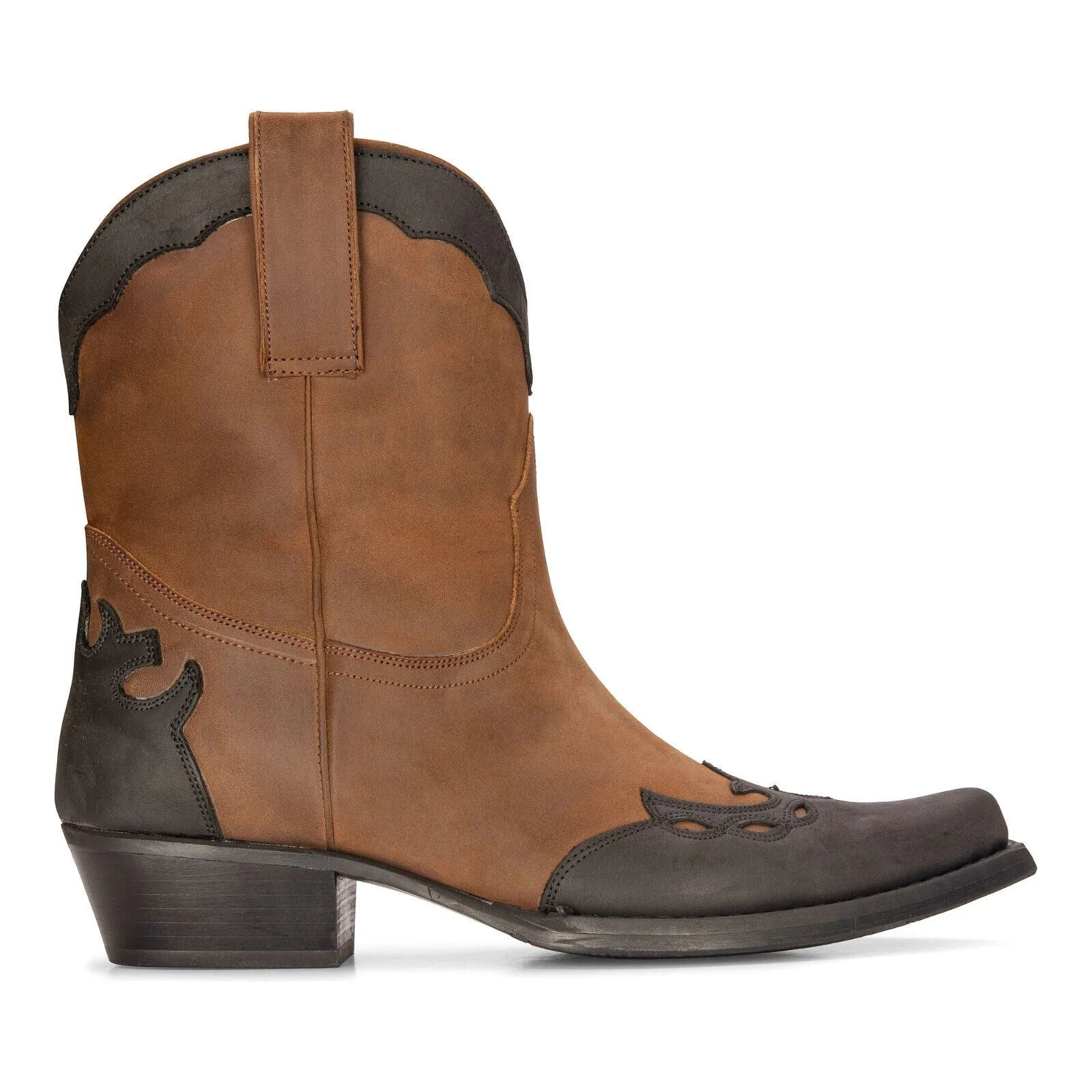 Men's Leather Western Boots Brown Cuban Cowboy Winklepickers Classic Pointed Consistent Step