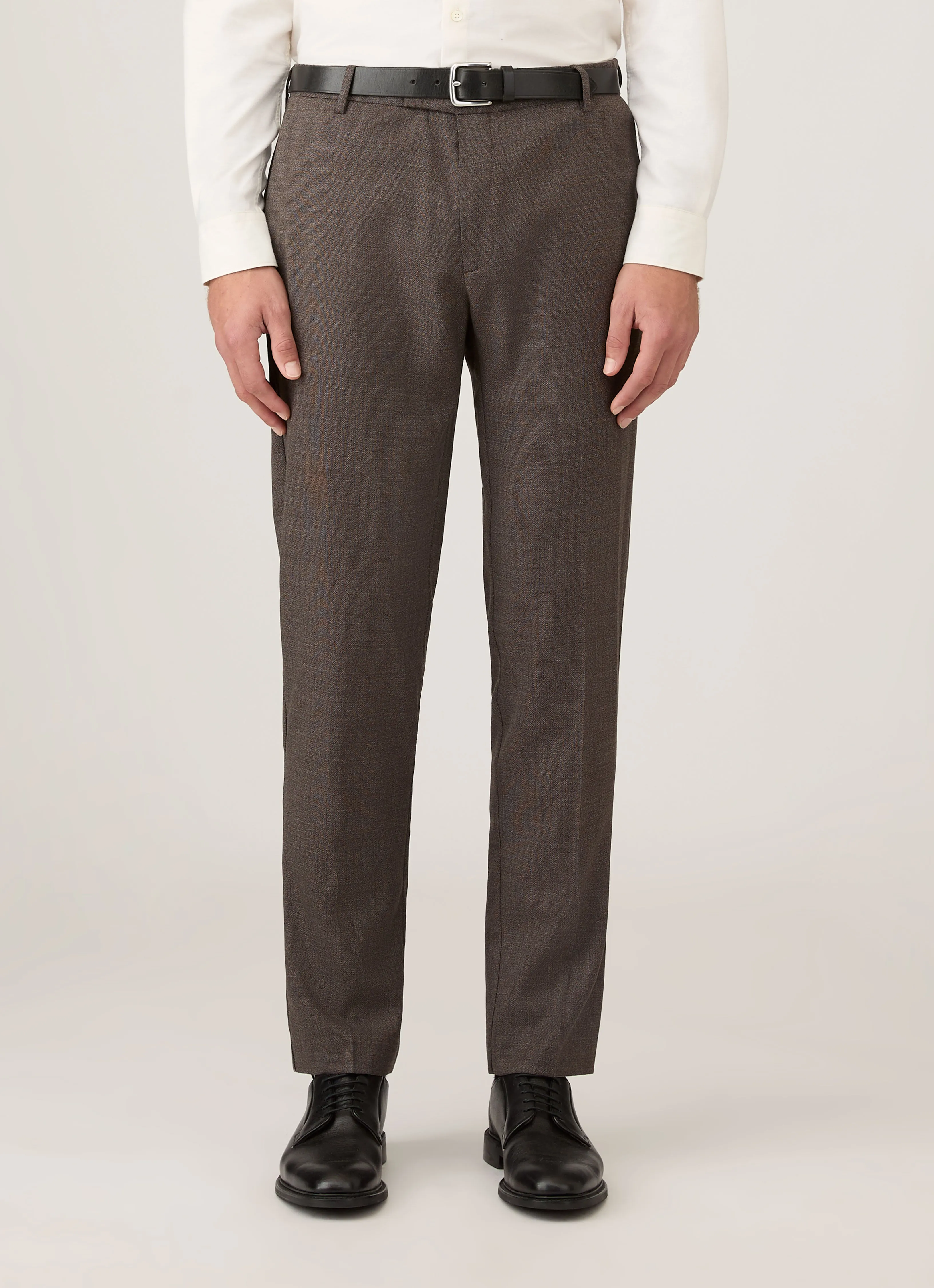 Men's Lightweight Travel Wool Trouser in Light Coffee Melange Versatile Waist