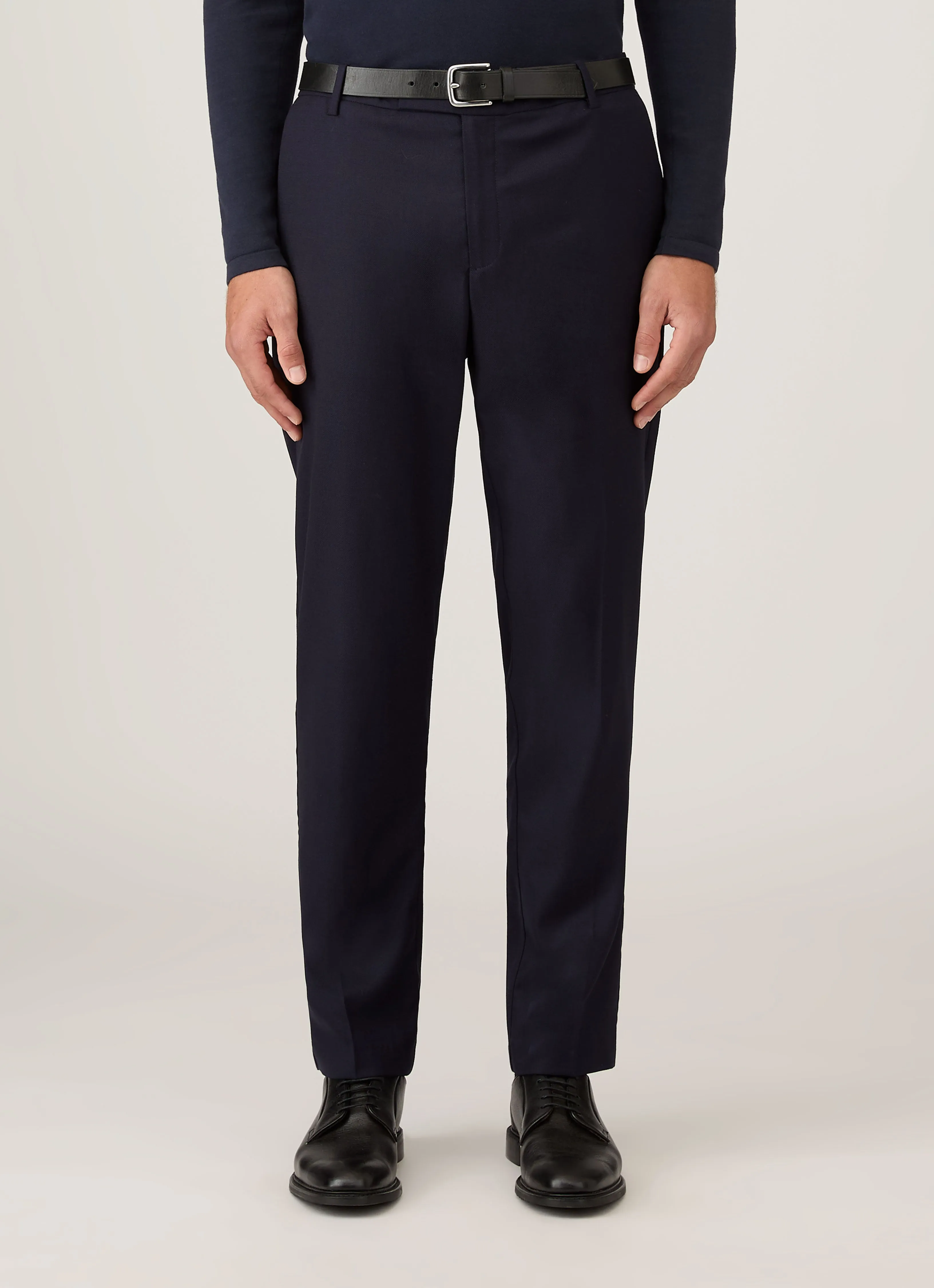 Men's Lightweight Travel Wool Trouser in Navy Roll-up style
