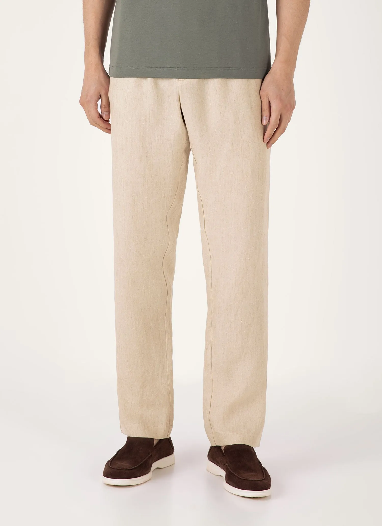 Flexible Comfort Wear Men's Linen Drawstring Trouser in Light Sand
