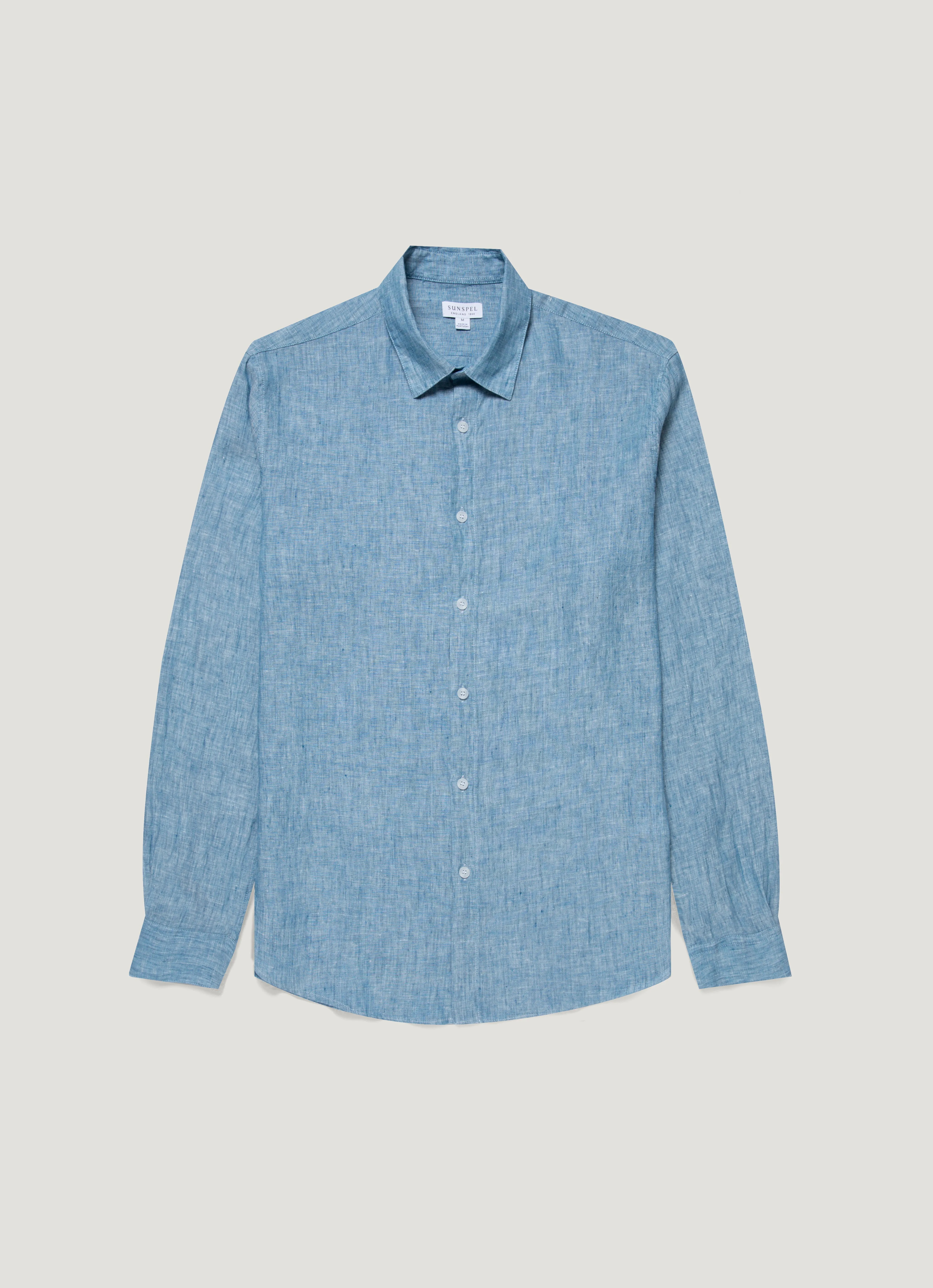 Outdoor Style Trend Cozy Touch Men's Linen Shirt in Como Blue
