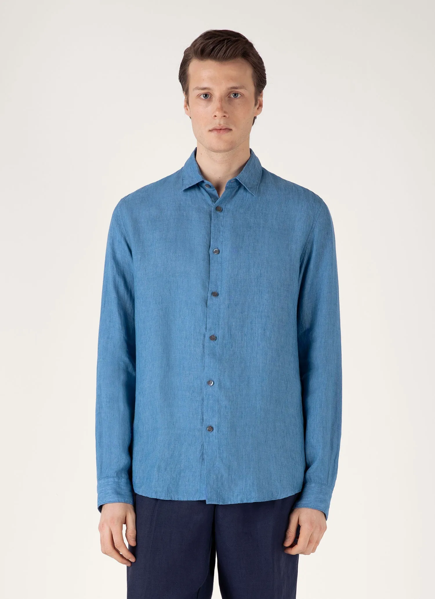 Reinforced Hemline Active Style Trend Men's Linen Shirt in Cool Blue
