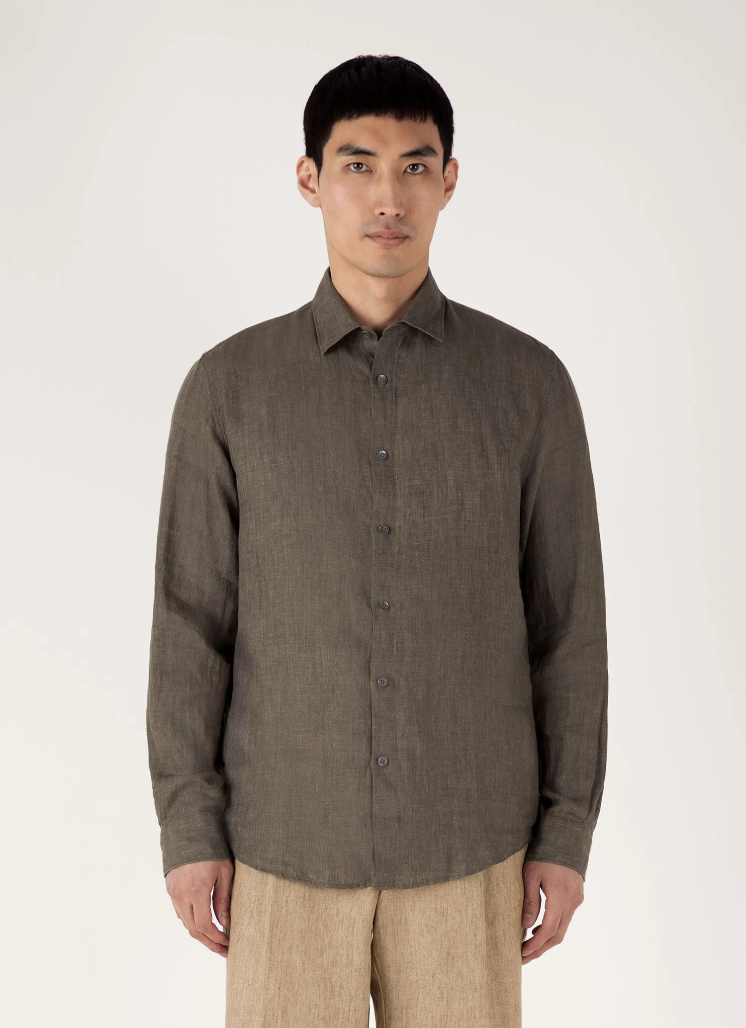 Men's Linen Shirt in Dusk Green Office Attire