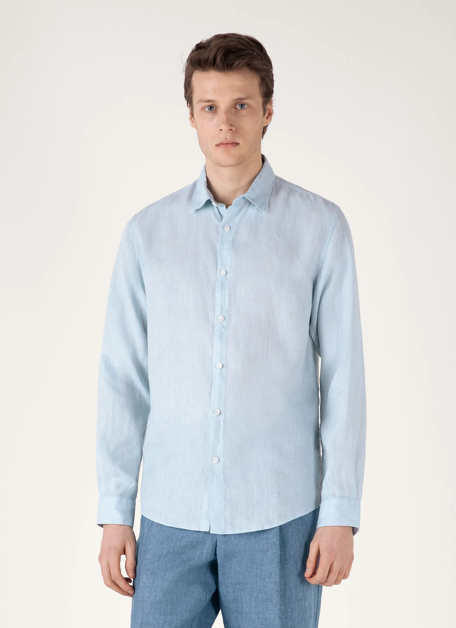 MultiPly Fabric Men's Linen Shirt in Light Blue