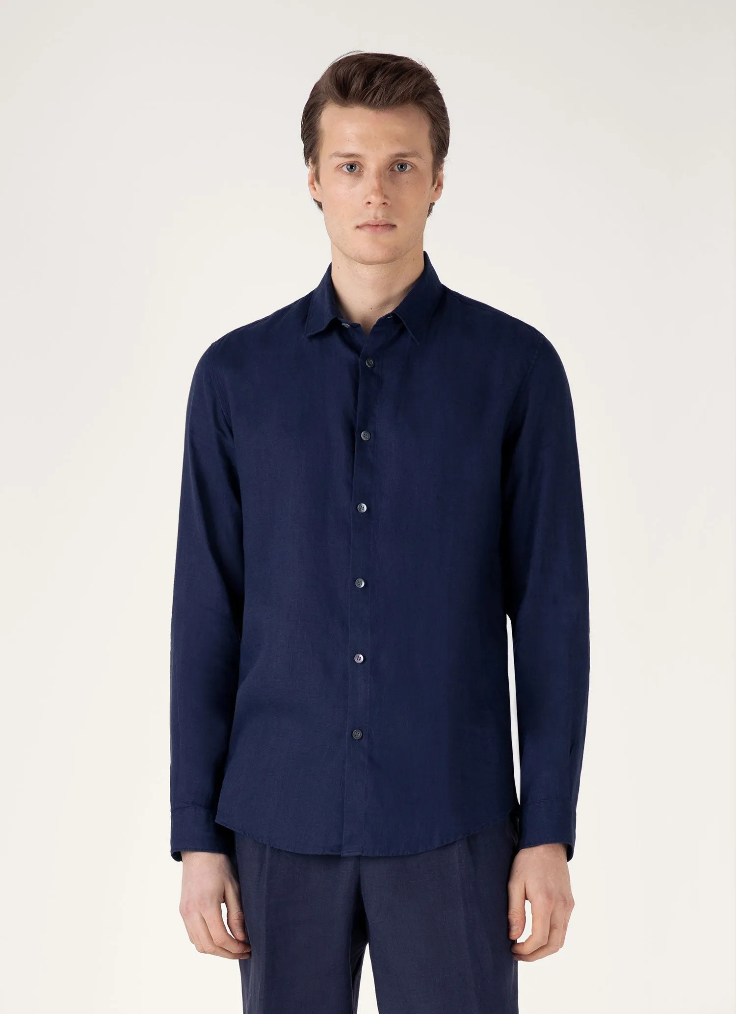 Quick Dry Material Light and Soft Men's Linen Shirt in Navy
