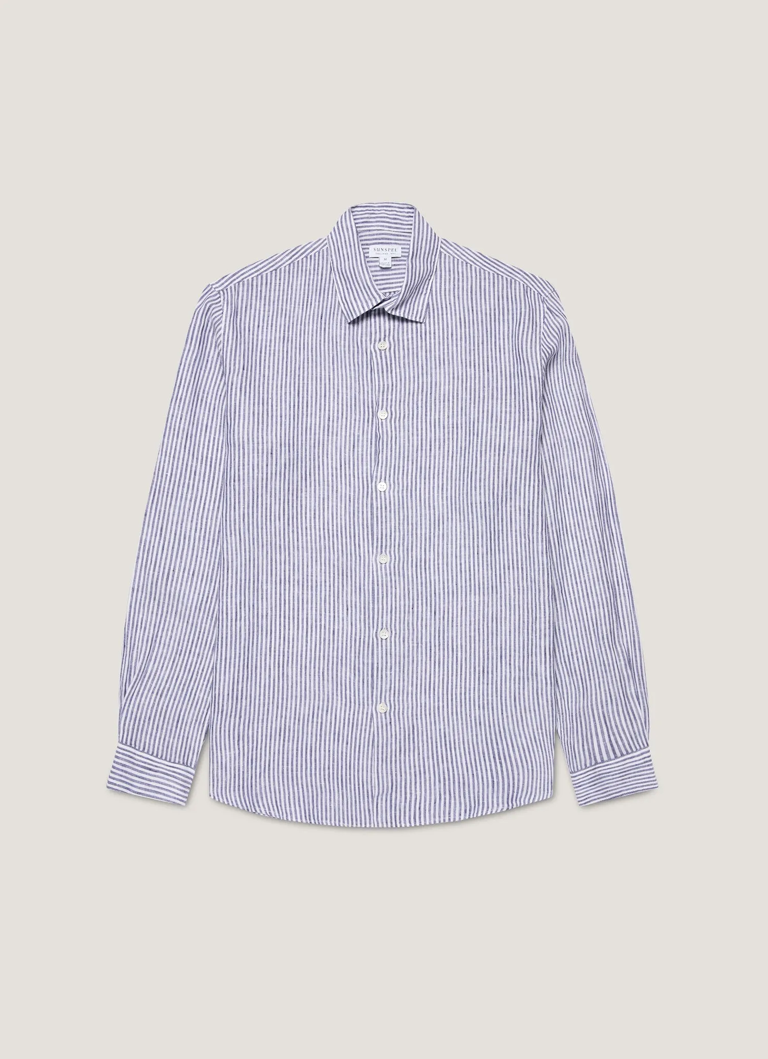 Breathable Waist Men's Linen Shirt in Navy/White
