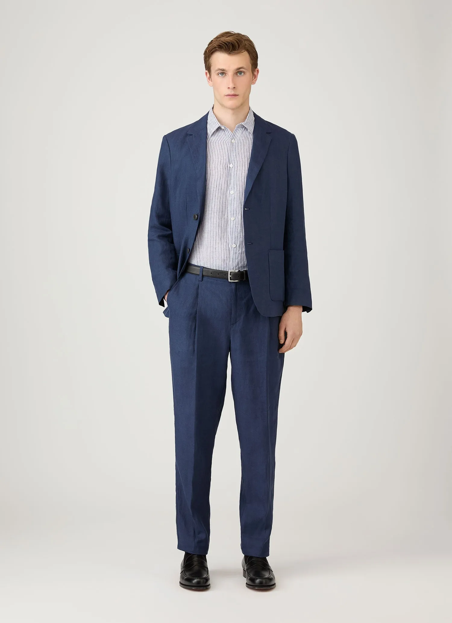 Men's Linen Shirt in Navy/White Cozy Wear Fit StretchReinforcedArmholes