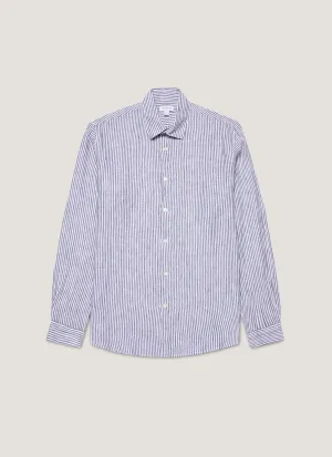 Breathable Waist Men's Linen Shirt in Navy/White