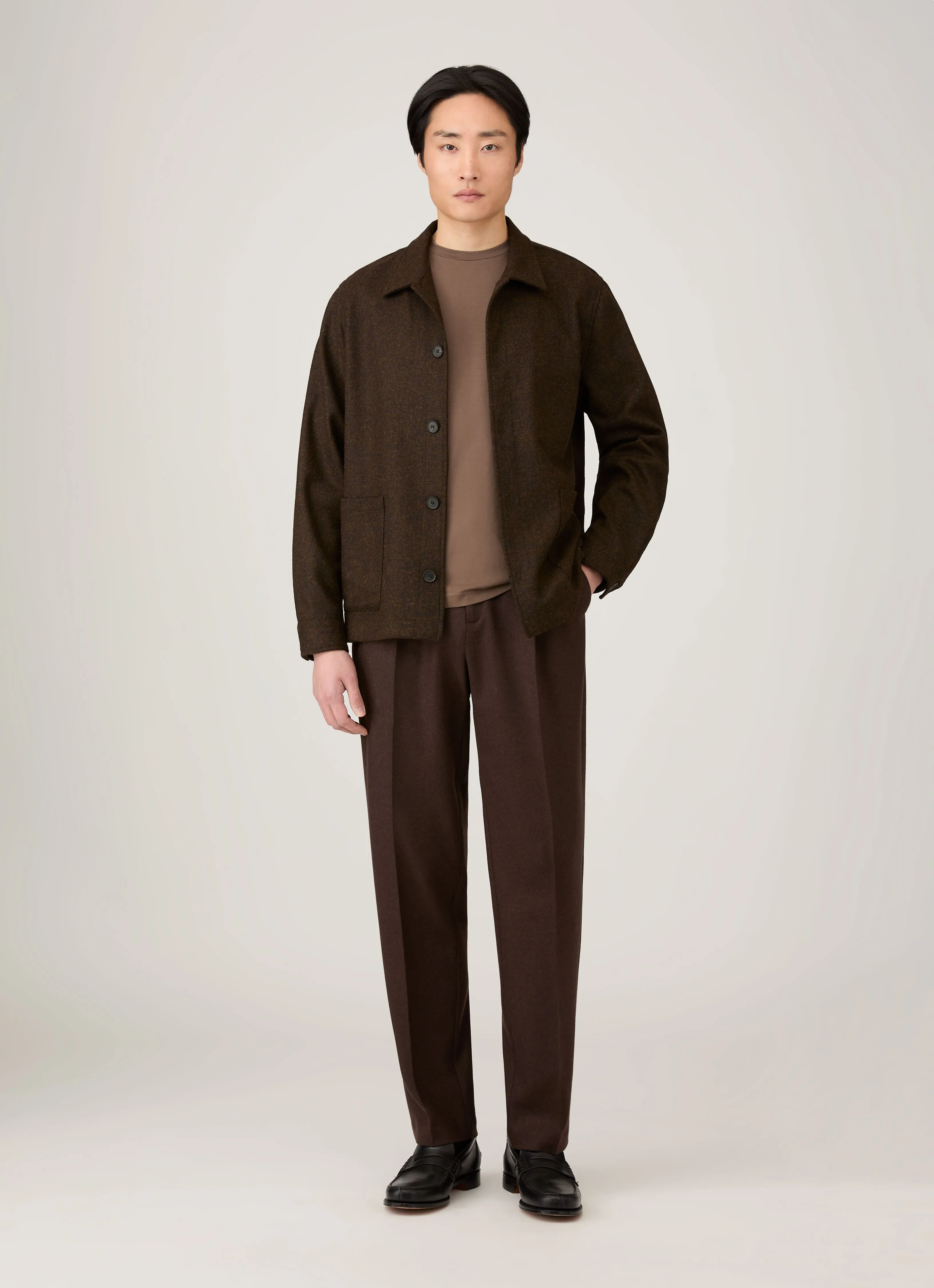 Men's Long Sleeve Riviera Midweight T-shirt in Bark Modern Outfit Quick Fit Design