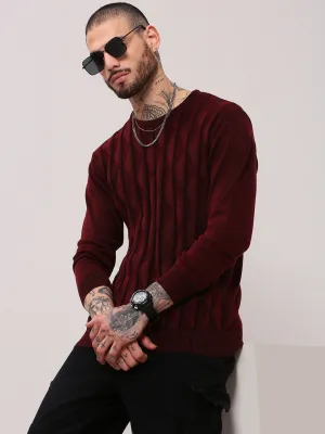Office Casual Men's Maroon Geometric Prints Sweater