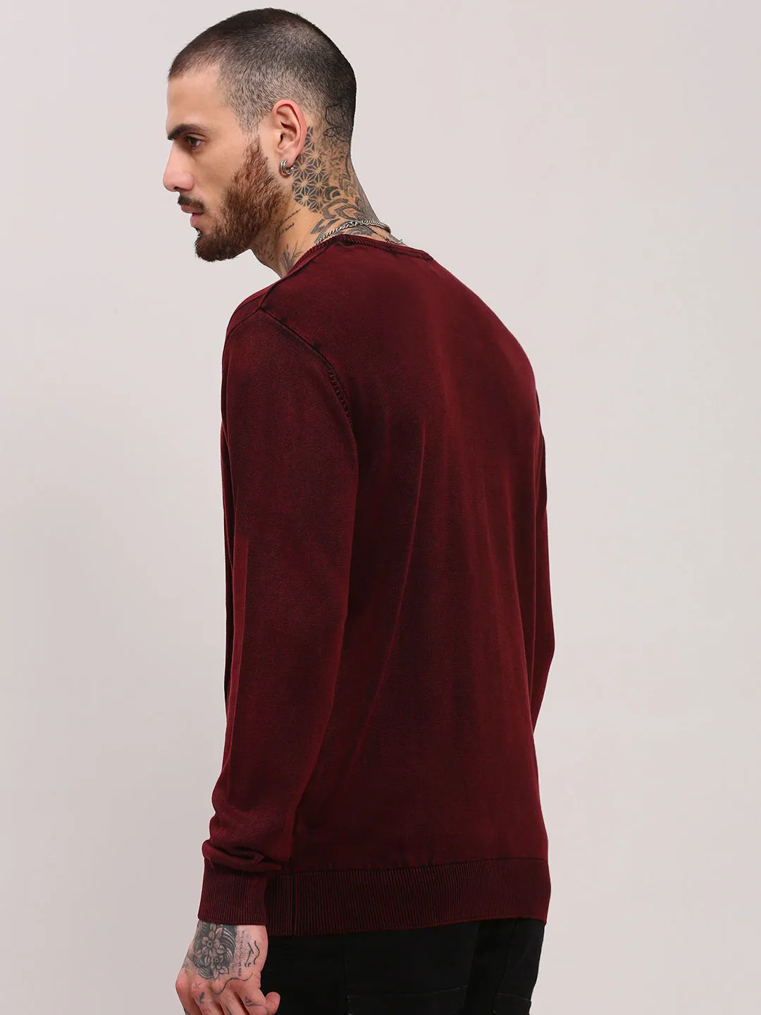 All Day Men's Maroon Geometric Prints Sweater