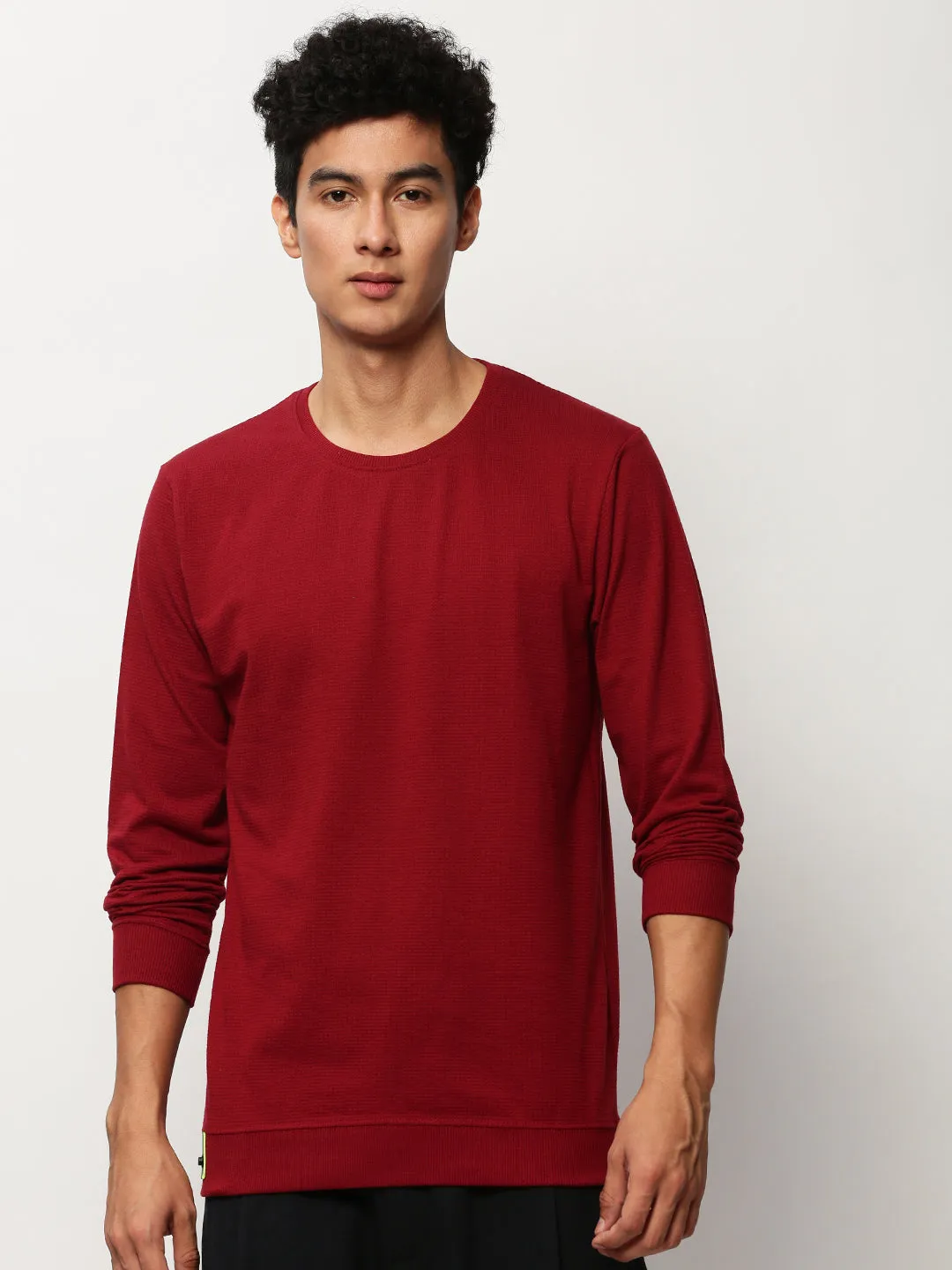 Men's Maroon Self Design cotton Pullover Trendy Top style test