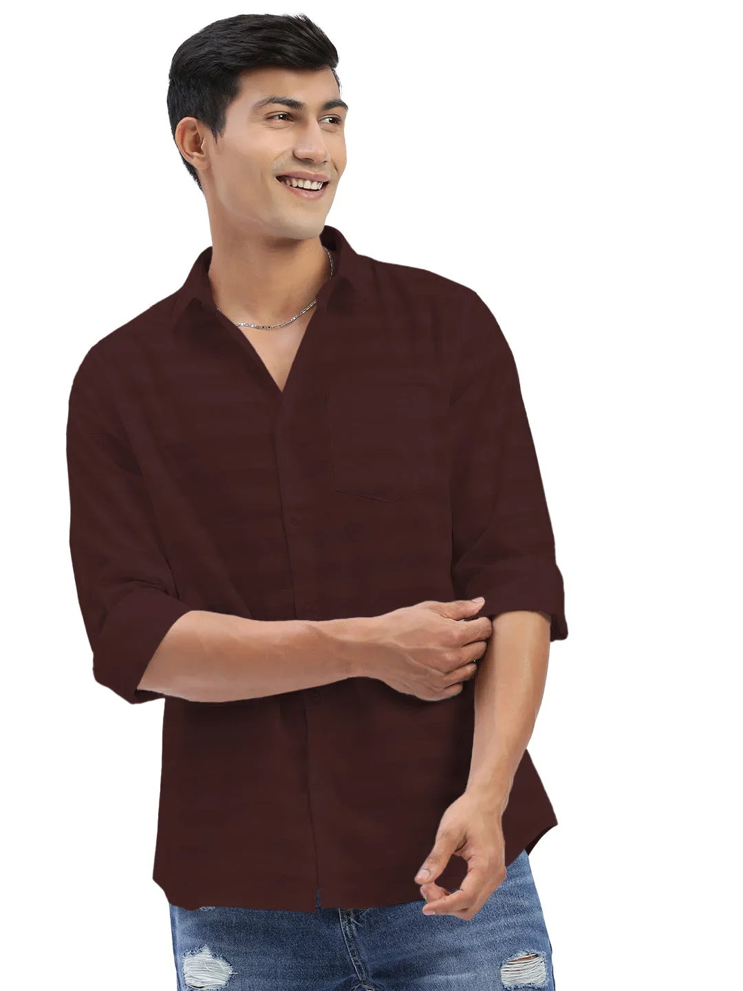 Elegant Tunic HighVisibility Men's Maroon Slim Fit Shirt With Chest Pocket