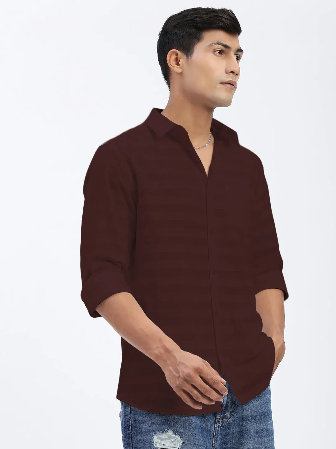 Men's Maroon Slim Fit Shirt With Chest Pocket Ski Core