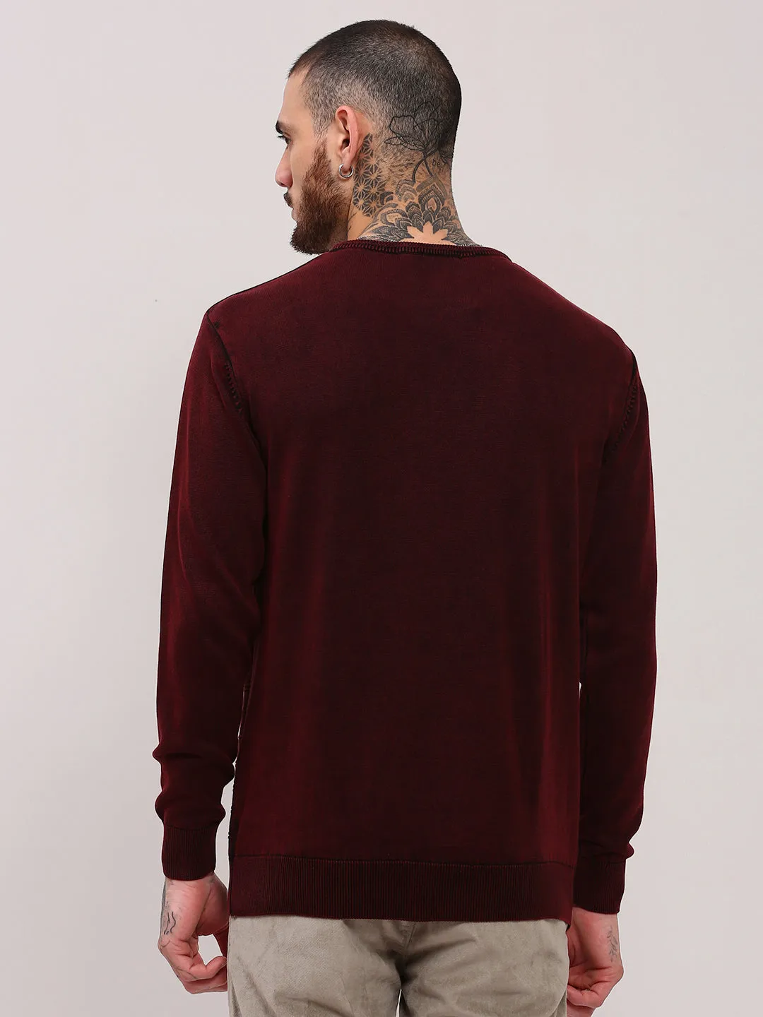 Men's Maroon Solid Casual Sweater HeatTrapping Fibers