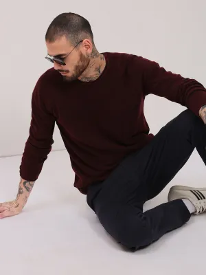 MultiPly Yarn Construction Cozy Classic Men's Maroon Solid Cotton Sweater