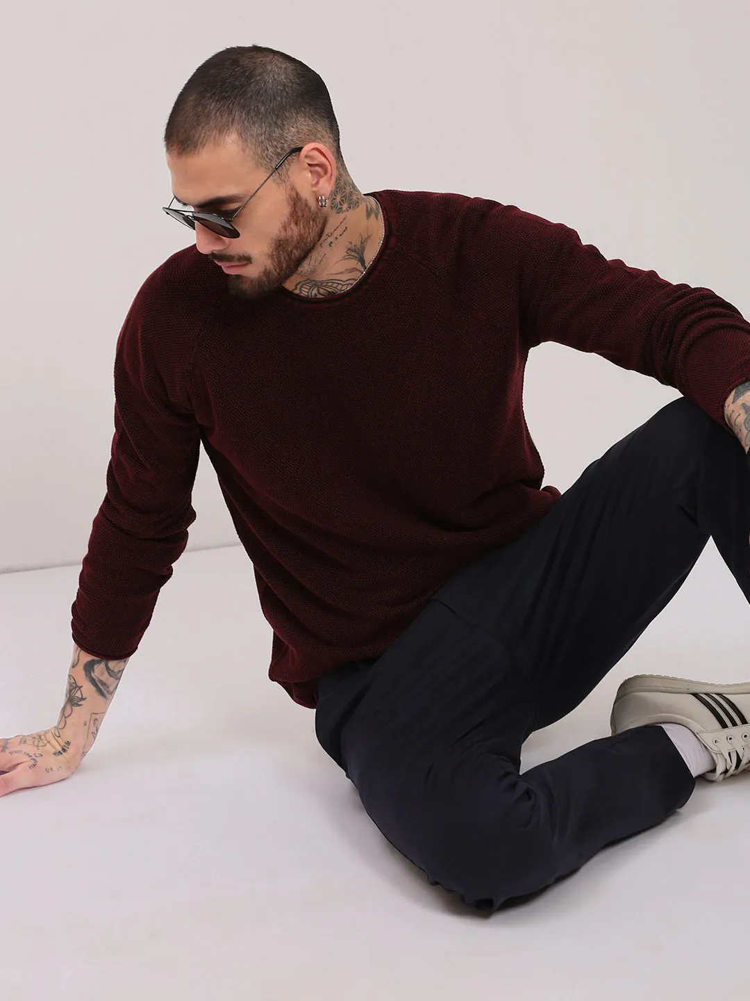 MultiPly Yarn Construction Cozy Classic Men's Maroon Solid Cotton Sweater