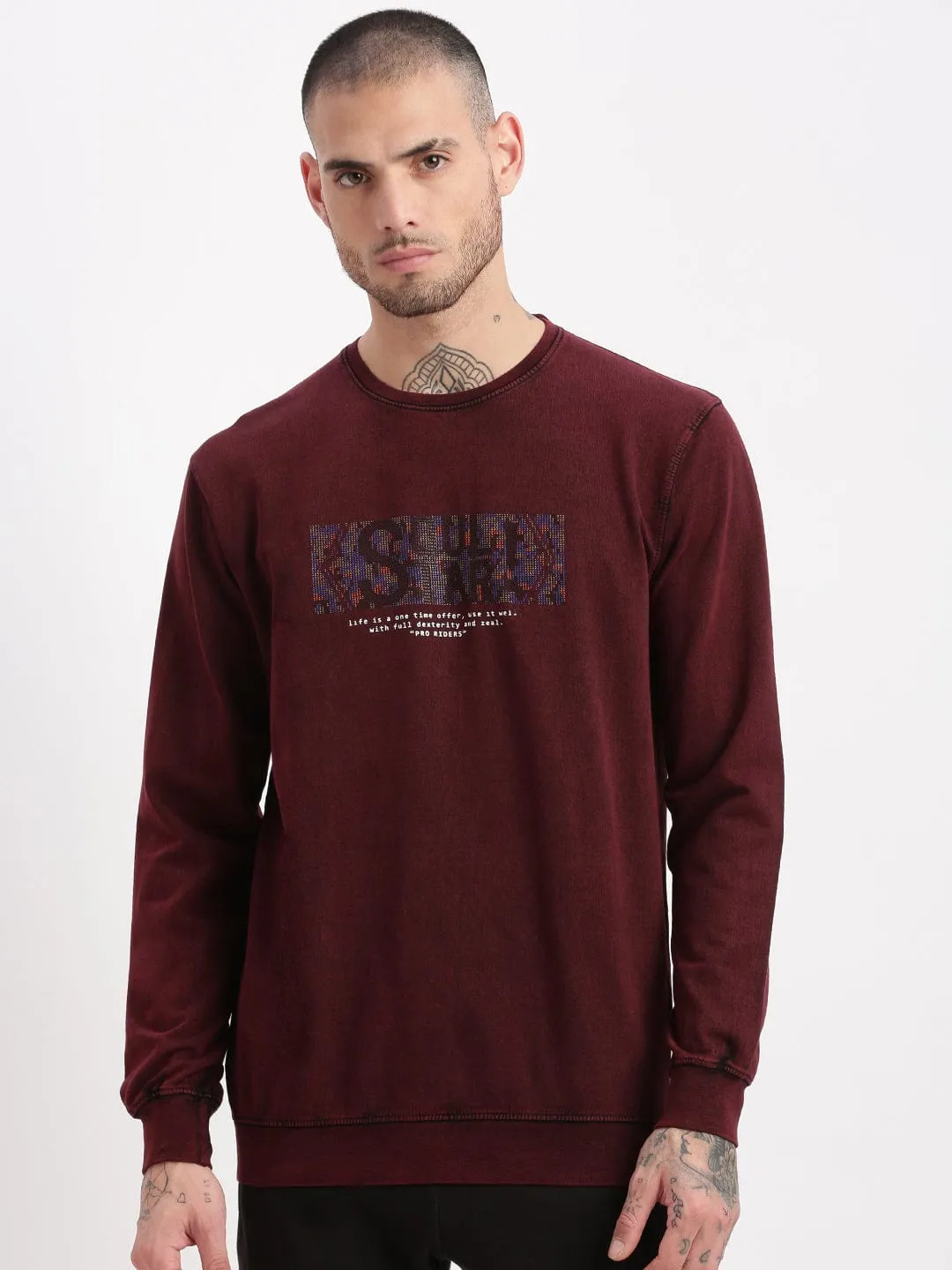 Men's Maroon Solid Round Neck Pullover Formal Casual