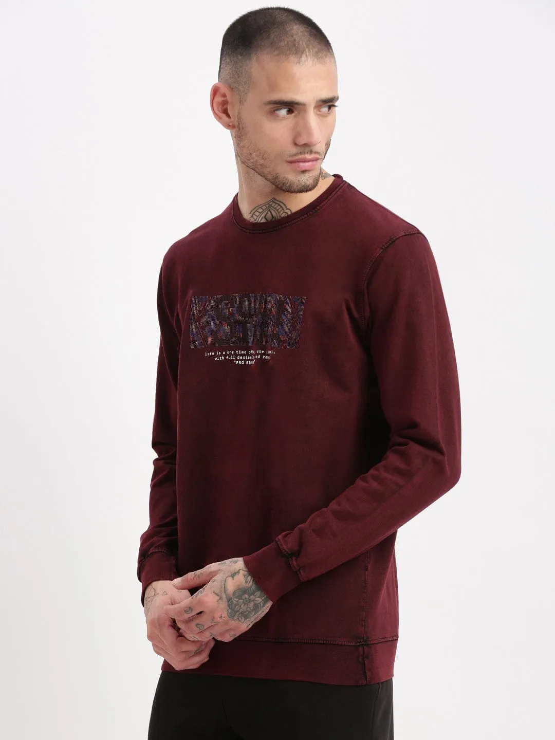 Men's Maroon Solid Round Neck Pullover Hoodie Style Handmade