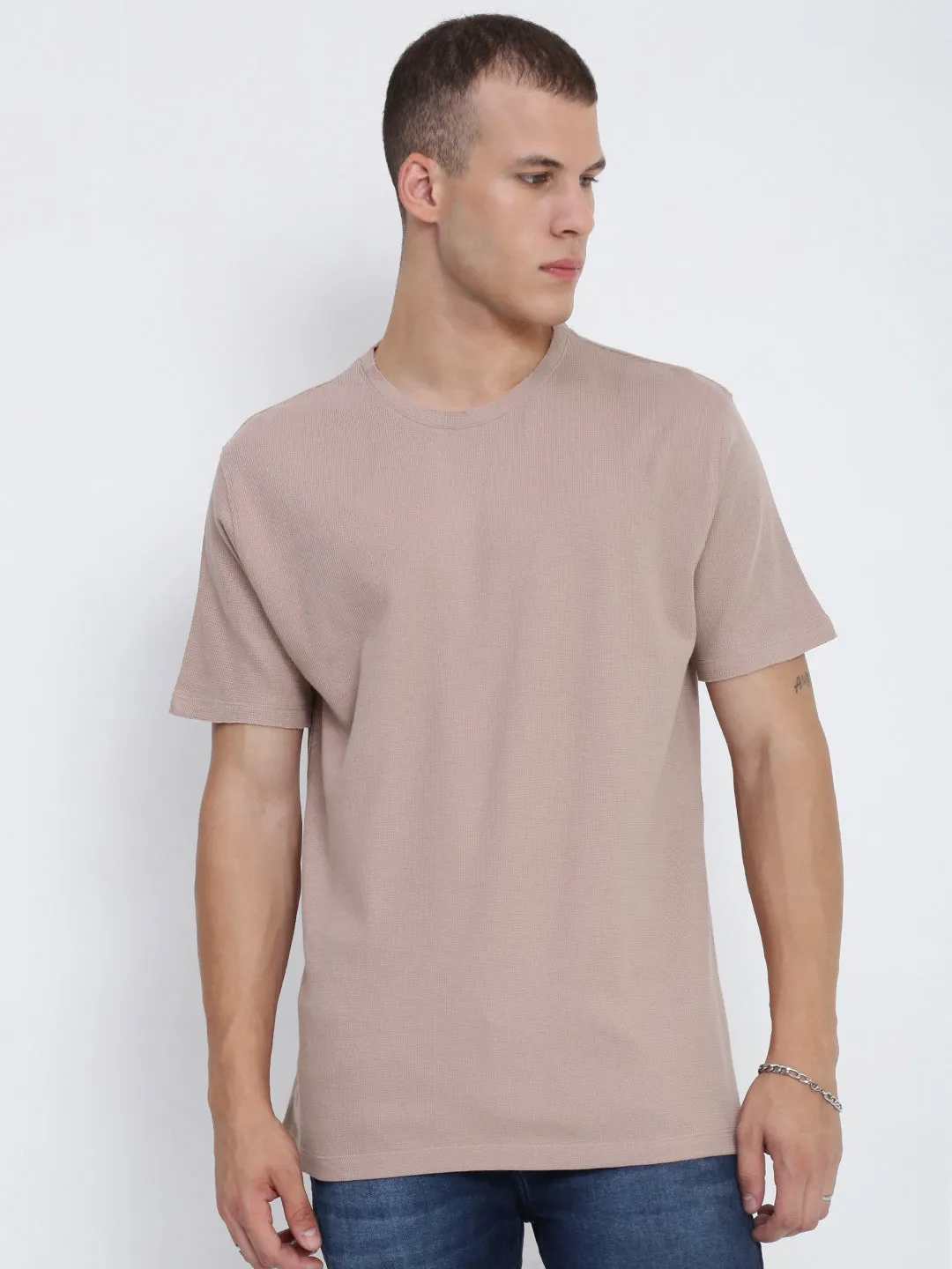 Men's Mauve Round Neck Regular Fit T-Shirt Conscious Fit Relaxed Fashion