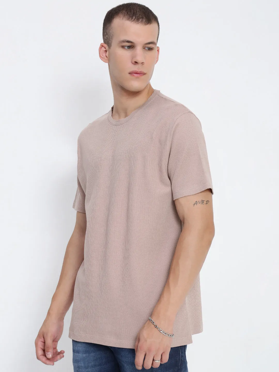 Men's Mauve Round Neck Regular Fit T-Shirt Elegant Dress Stylish Dress
