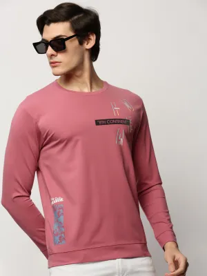 Men's Mauve Typography Printed Cotton Pullover Cozy Protection crew neck
