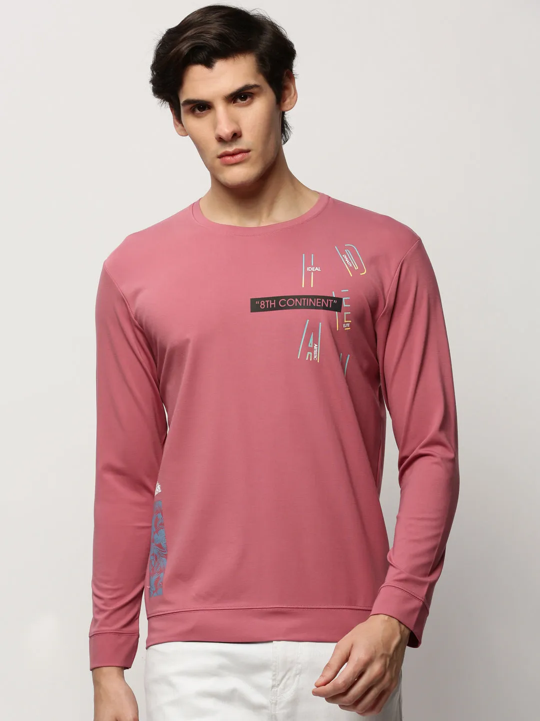 Men's Mauve Typography Printed Cotton Pullover Fashion Layering