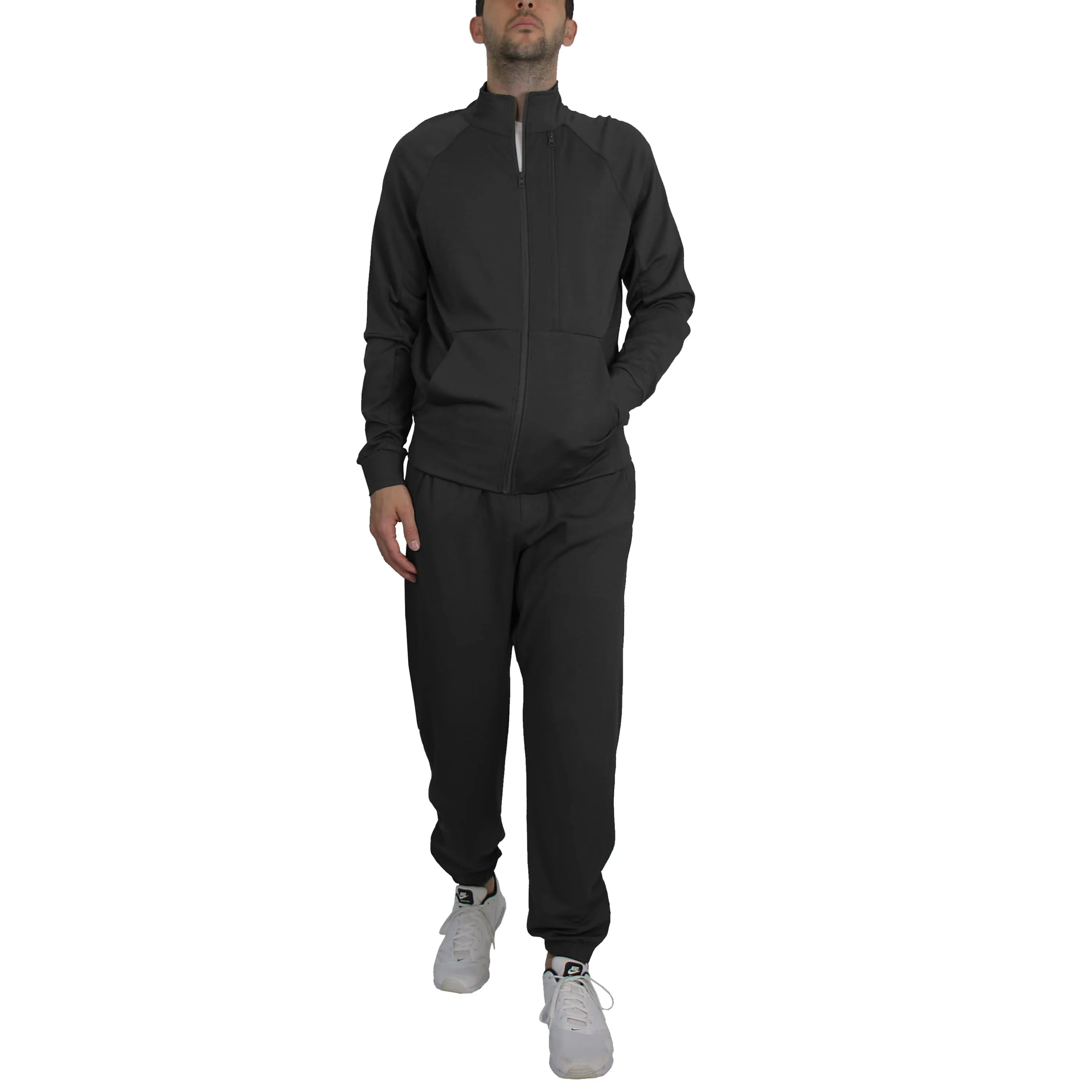 Men's Moisture Wicking Stretch Performance Track Sweater & Jogger 2-Piece Dry Fit Active Set with Reflective Ankle Zipper Elastic waist