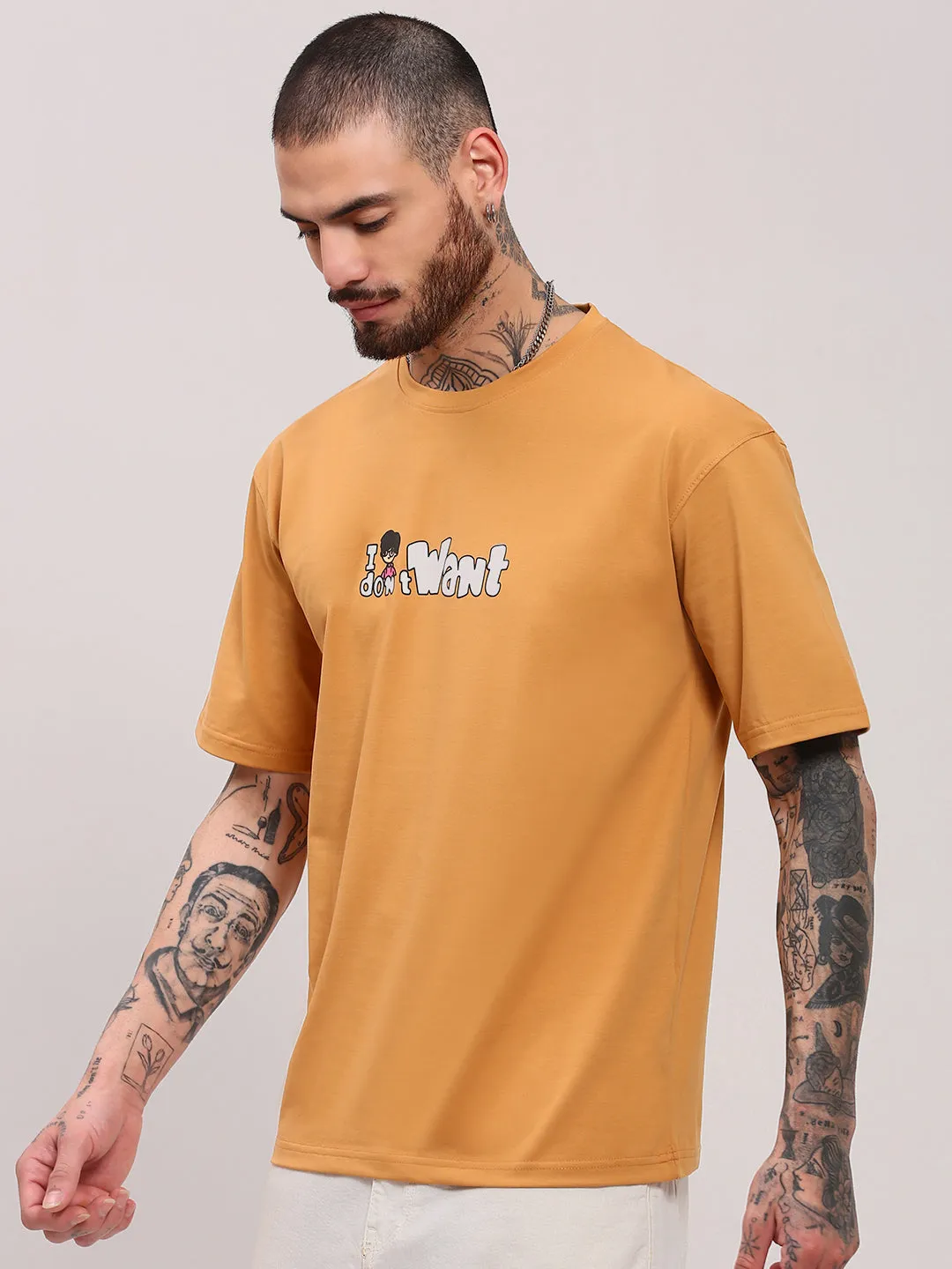 Men's Mustard Graphic Printed T-Shirt Sea Fit Metal Core