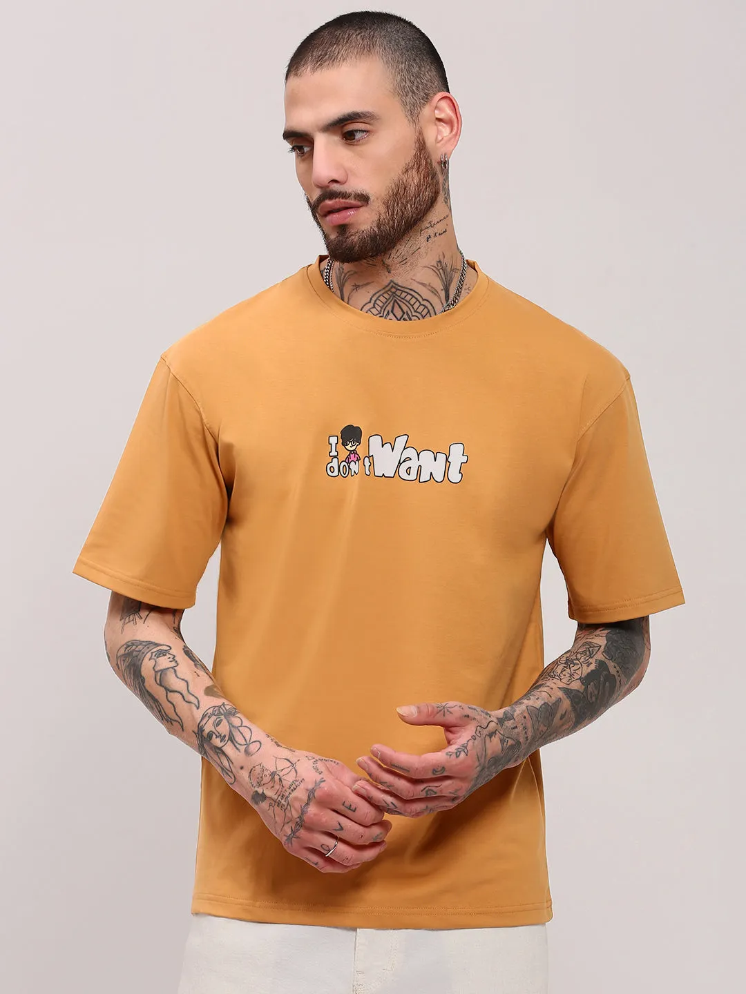 WaterResistant Coating Still Soul Men's Mustard Graphic Printed T-Shirt