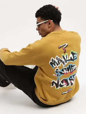 Classic Layer Trendy Men's Mustard Graphic Round Neck Pullover