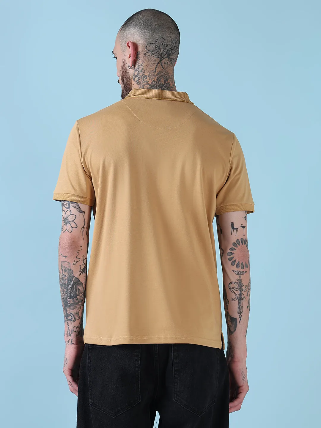 Men's Mustard Solid Polo Collar T-Shirt Diamond Soul