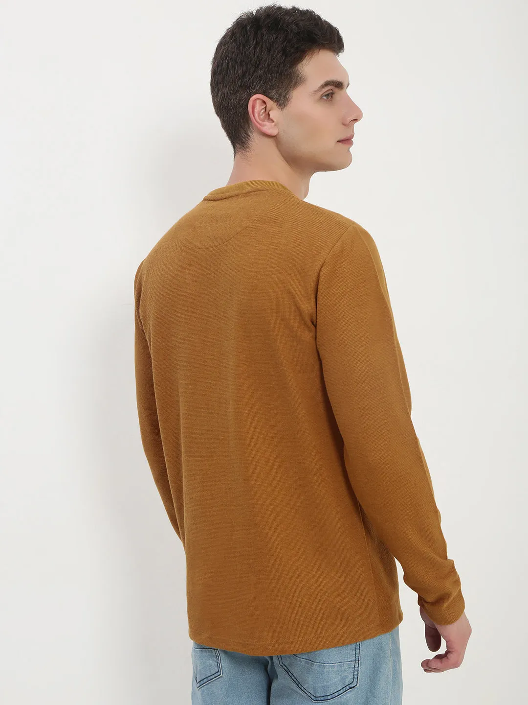 Short Sleeve Men's Mustard Solid Round Neck T-Shirt