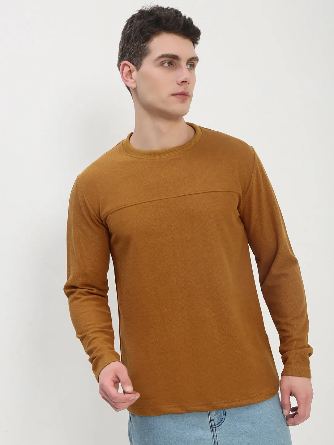 Men's Mustard Solid Round Neck T-Shirt duck cloth