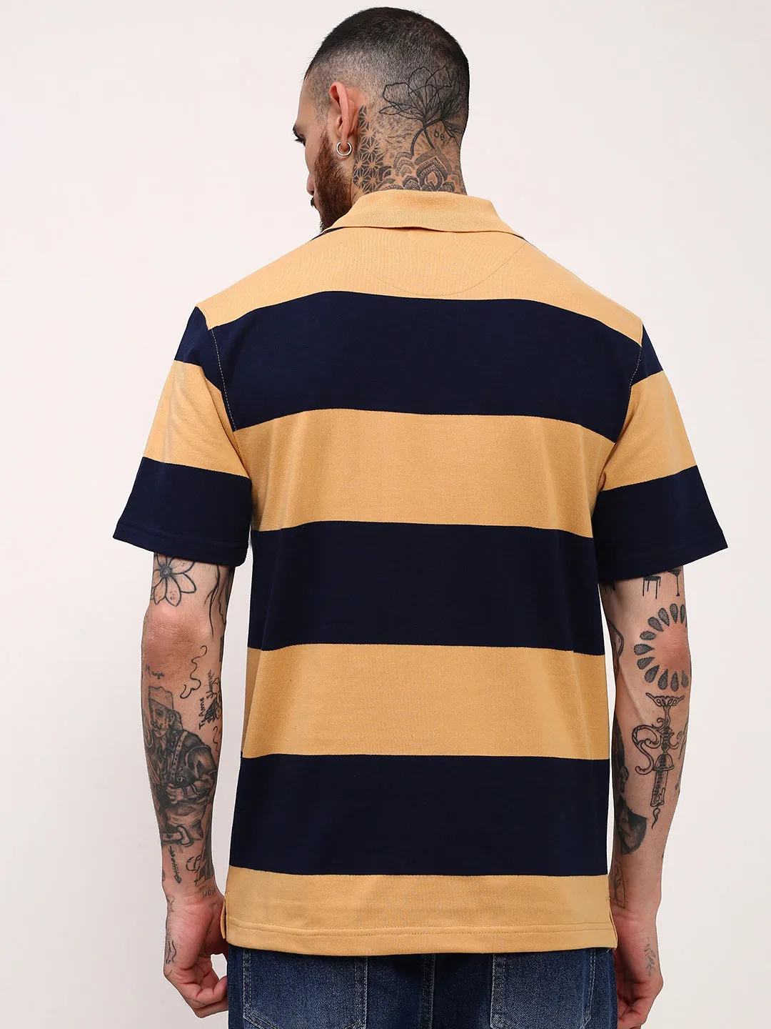 Minimalist Look Stylish Men's Mustard Striped T-Shirt