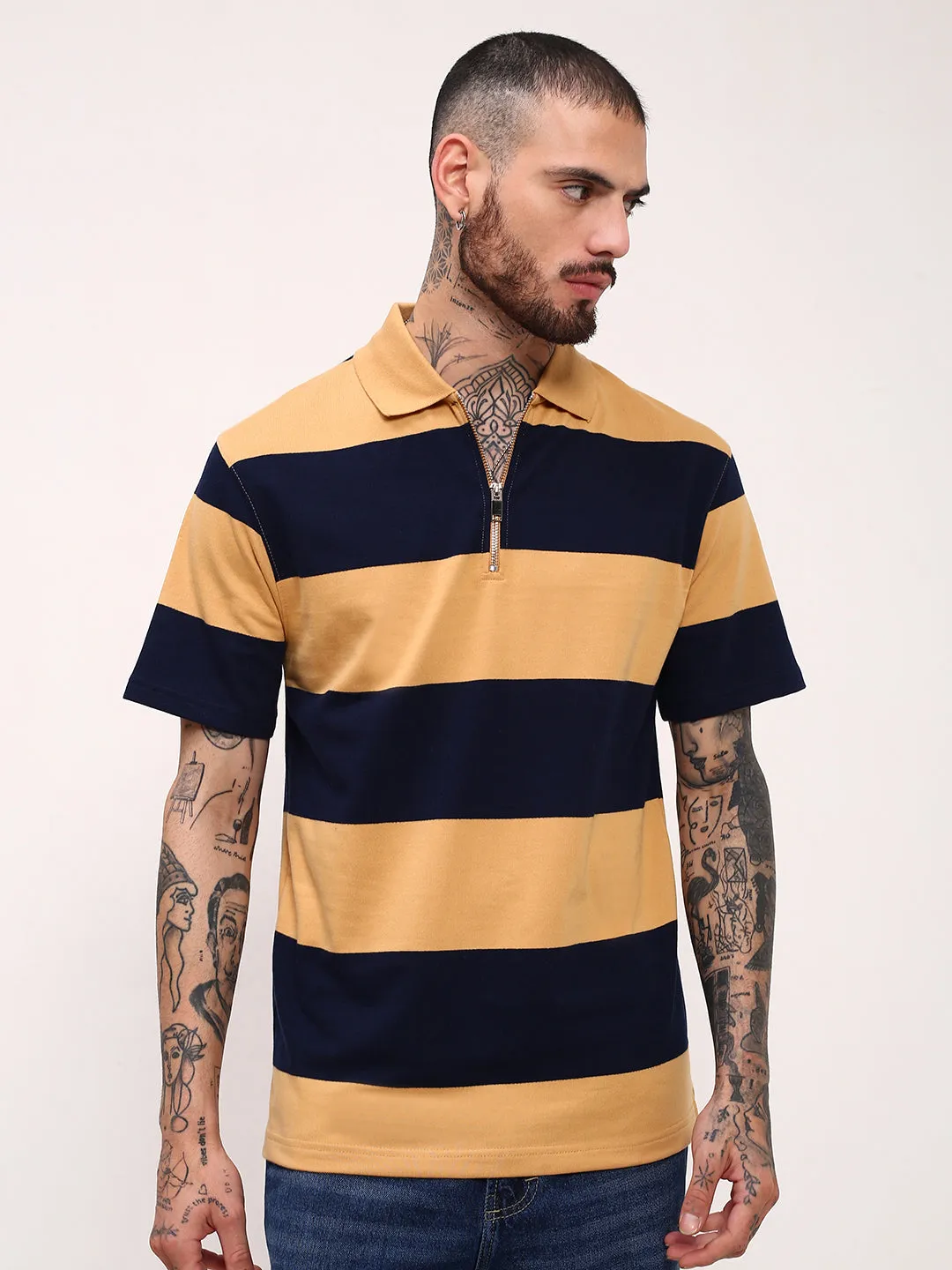 Street Bold Men's Mustard Striped T-Shirt