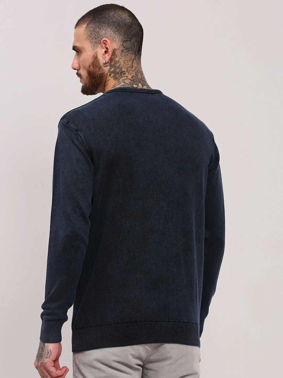 Men's Navy Blue Geometric Sweater Relaxed Trend OdorResistant