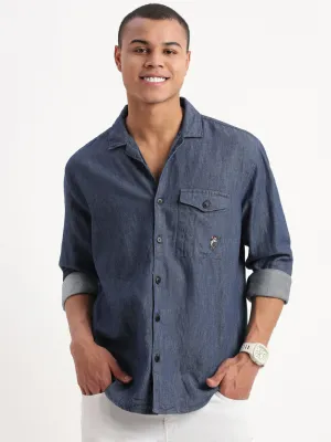 Daywear Style Cozy Robe Men's Navy Blue Oversized Shirt