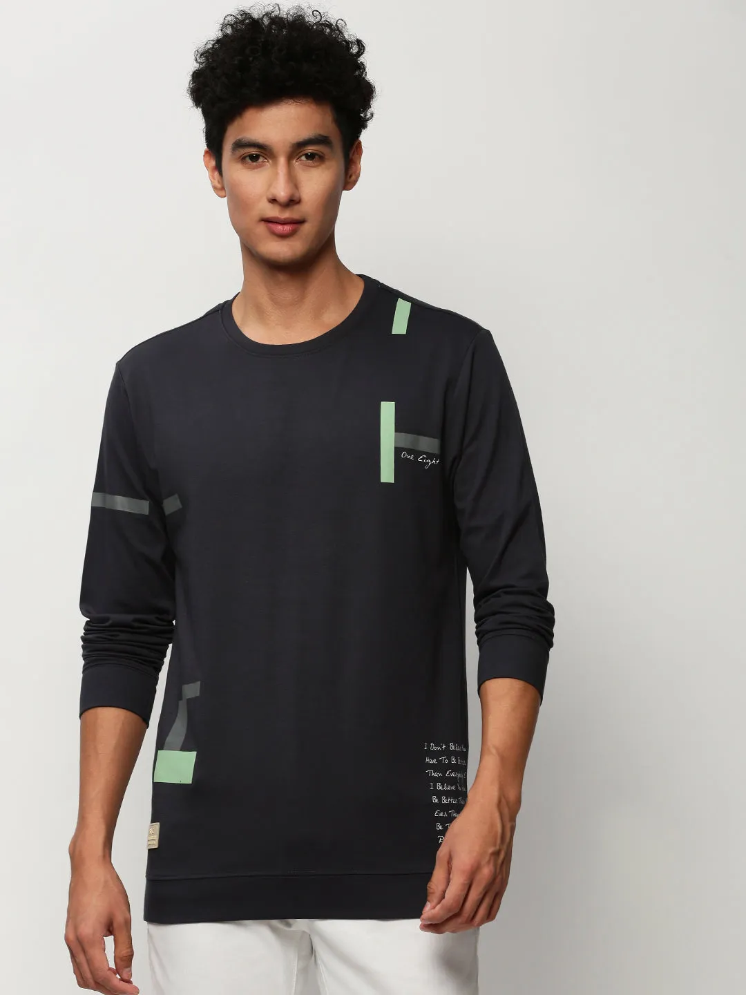 Men's Navy Blue Printed Round Neck Cotton Sweatshirt product gemstone luxury Cozy Coverage